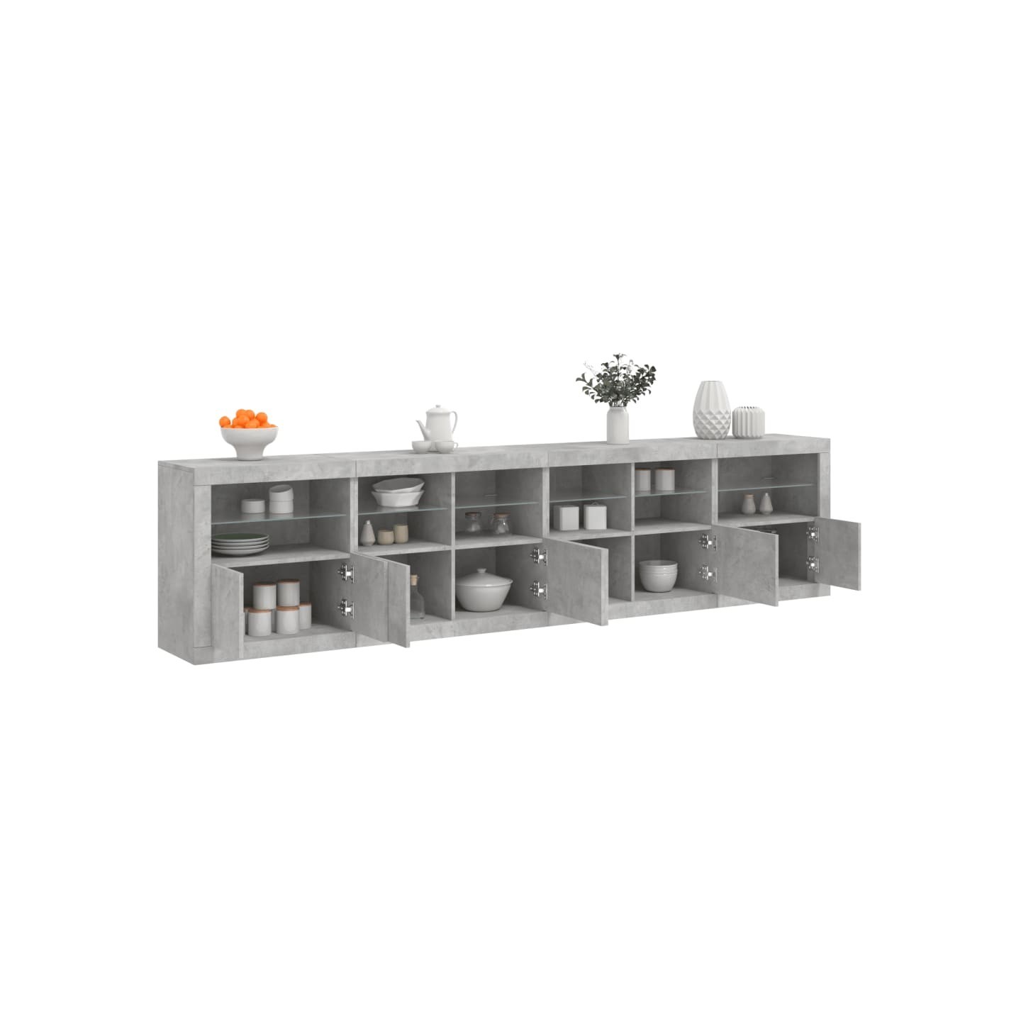 Buffet avec lumières LED gris béton 283x37x67 cm