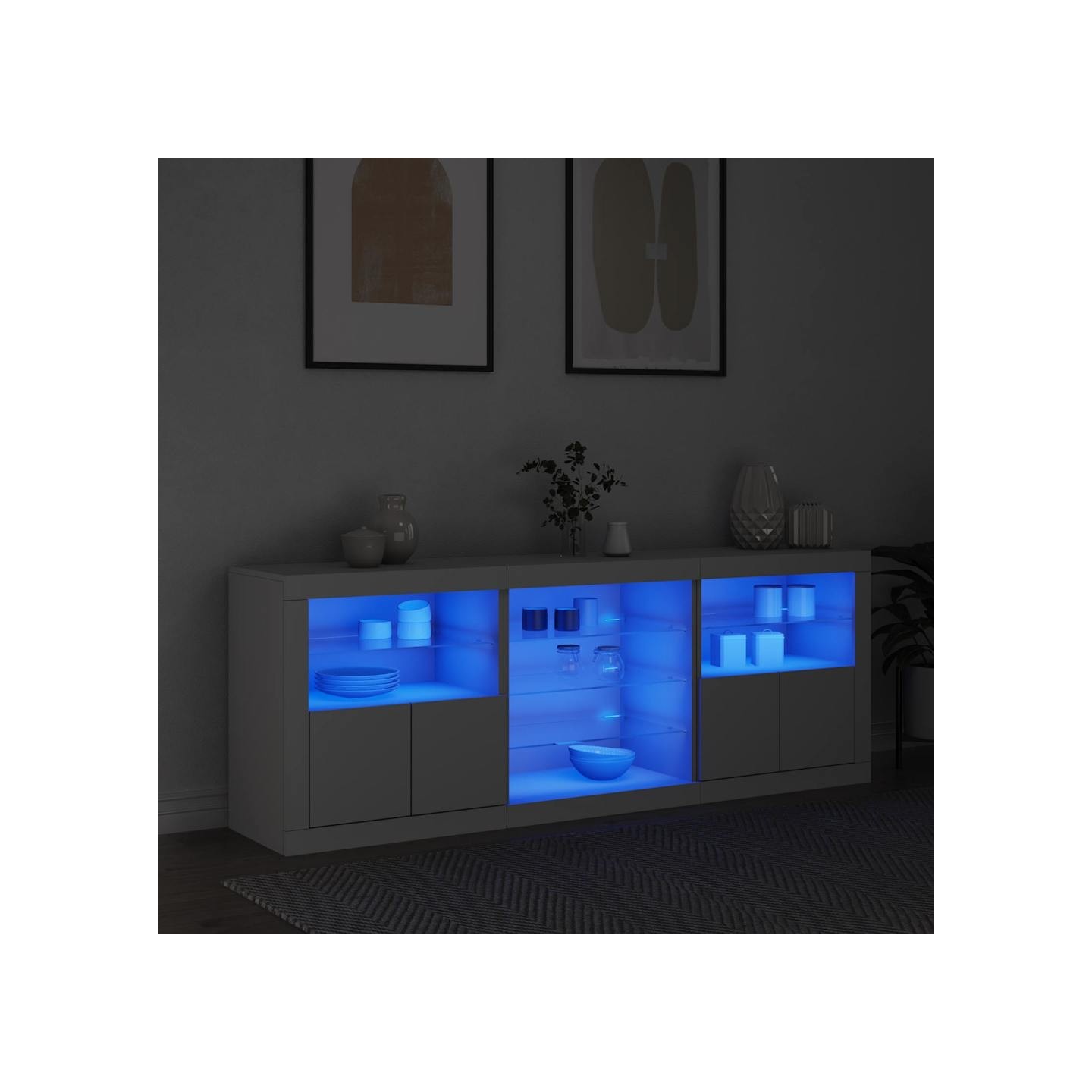 Buffet avec lumières LED blanc 181,5x37x67 cm