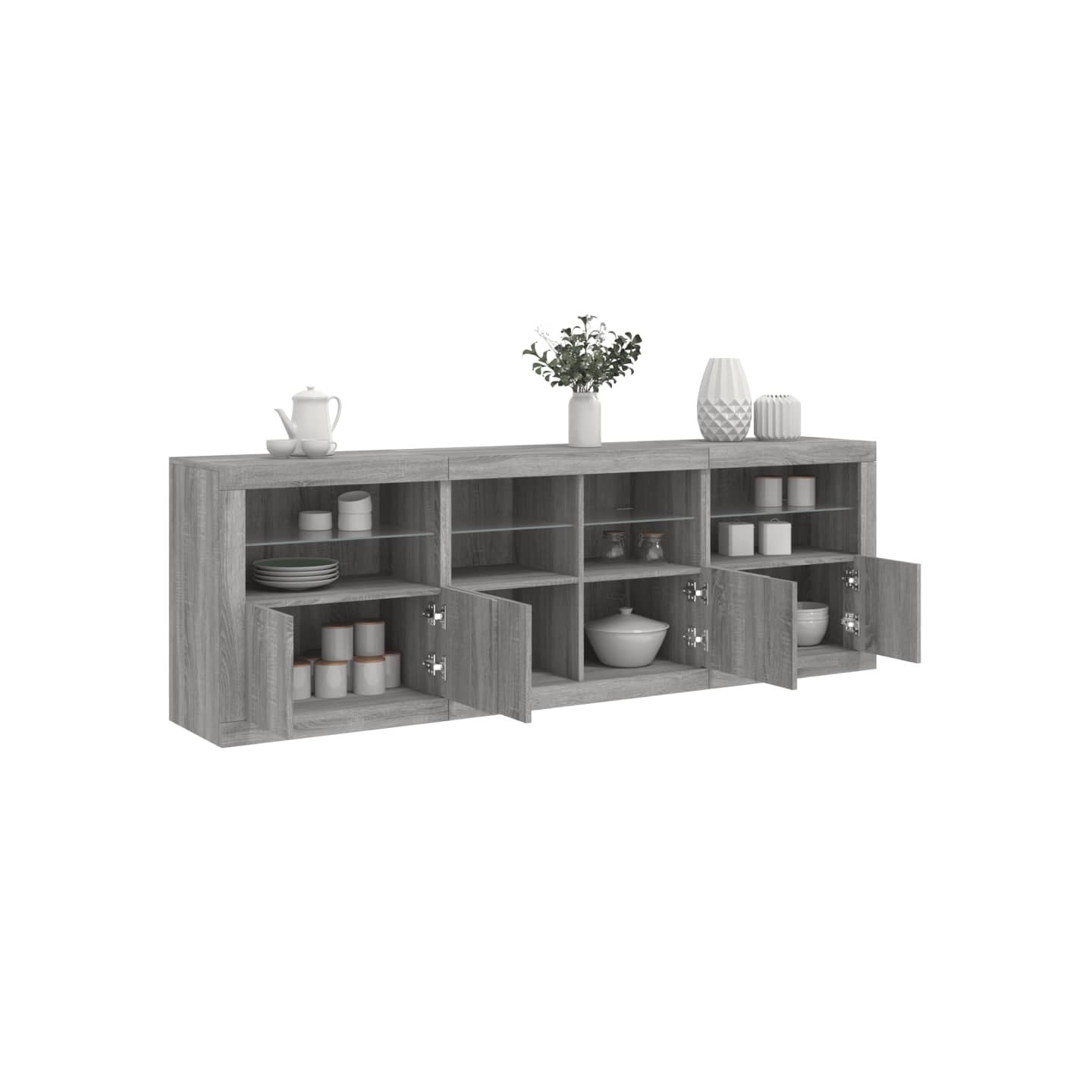 Buffet avec lumières LED sonoma gris 202x37x67 cm