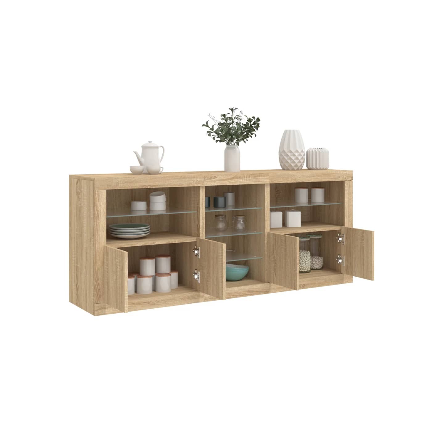 Buffet avec lumières LED chêne sonoma 162x37x67 cm