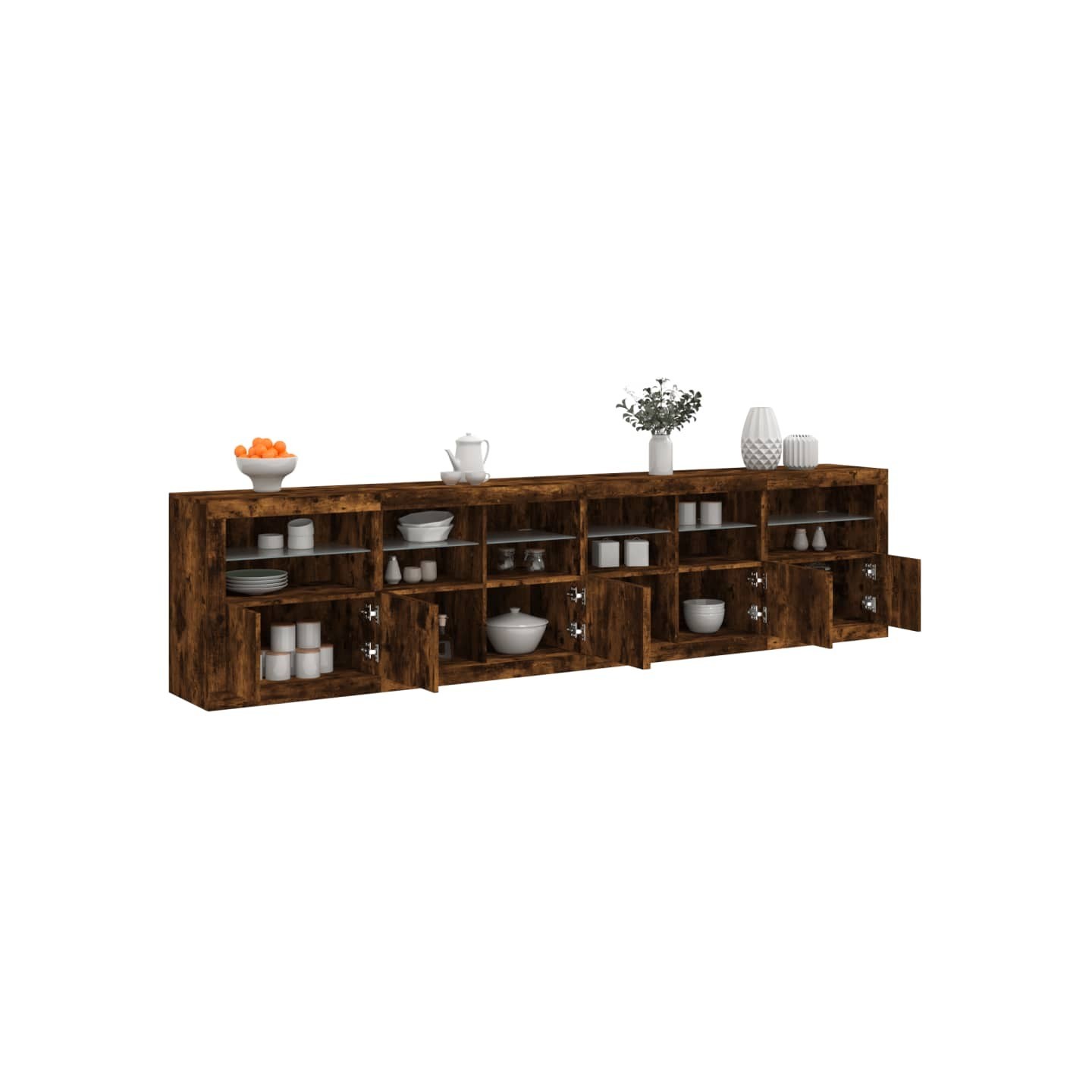 Buffet avec lumières LED chêne fumé 283x37x67 cm