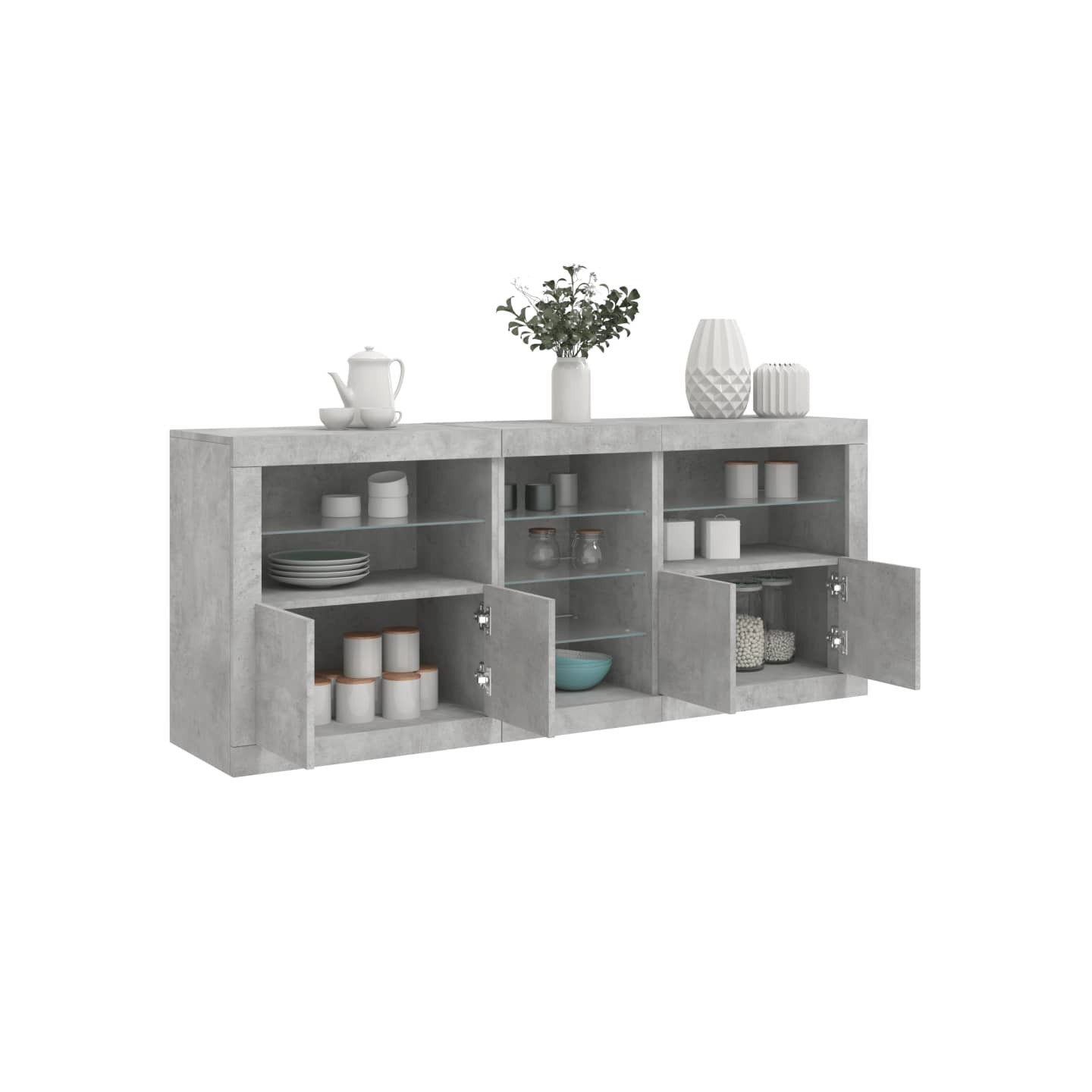 Buffet avec lumières LED gris béton 162x37x67 cm