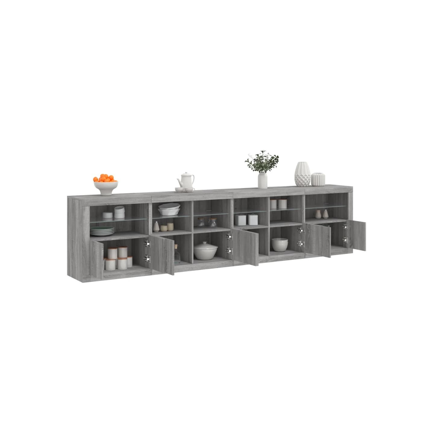 Buffet avec lumières LED sonoma gris 283x37x67 cm