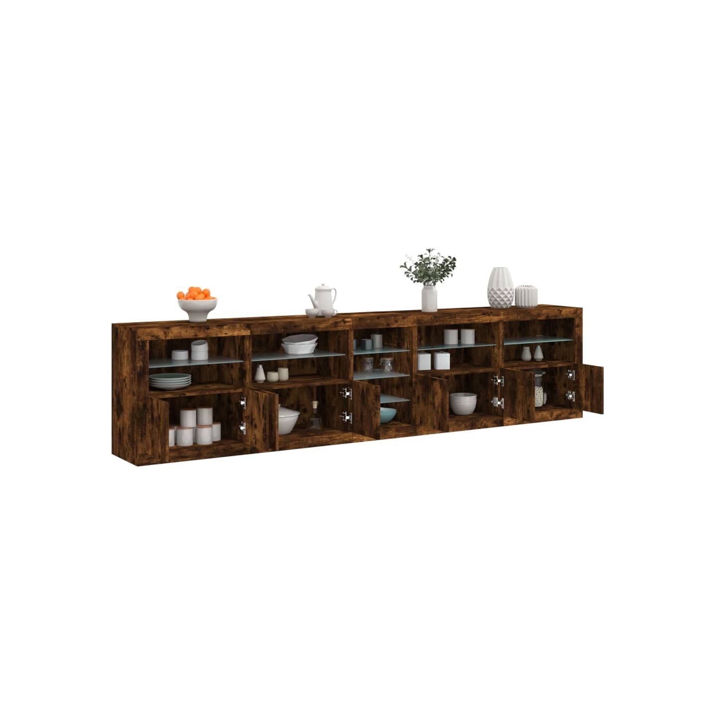 Buffet avec lumières LED chêne fumé 283x37x67 cm