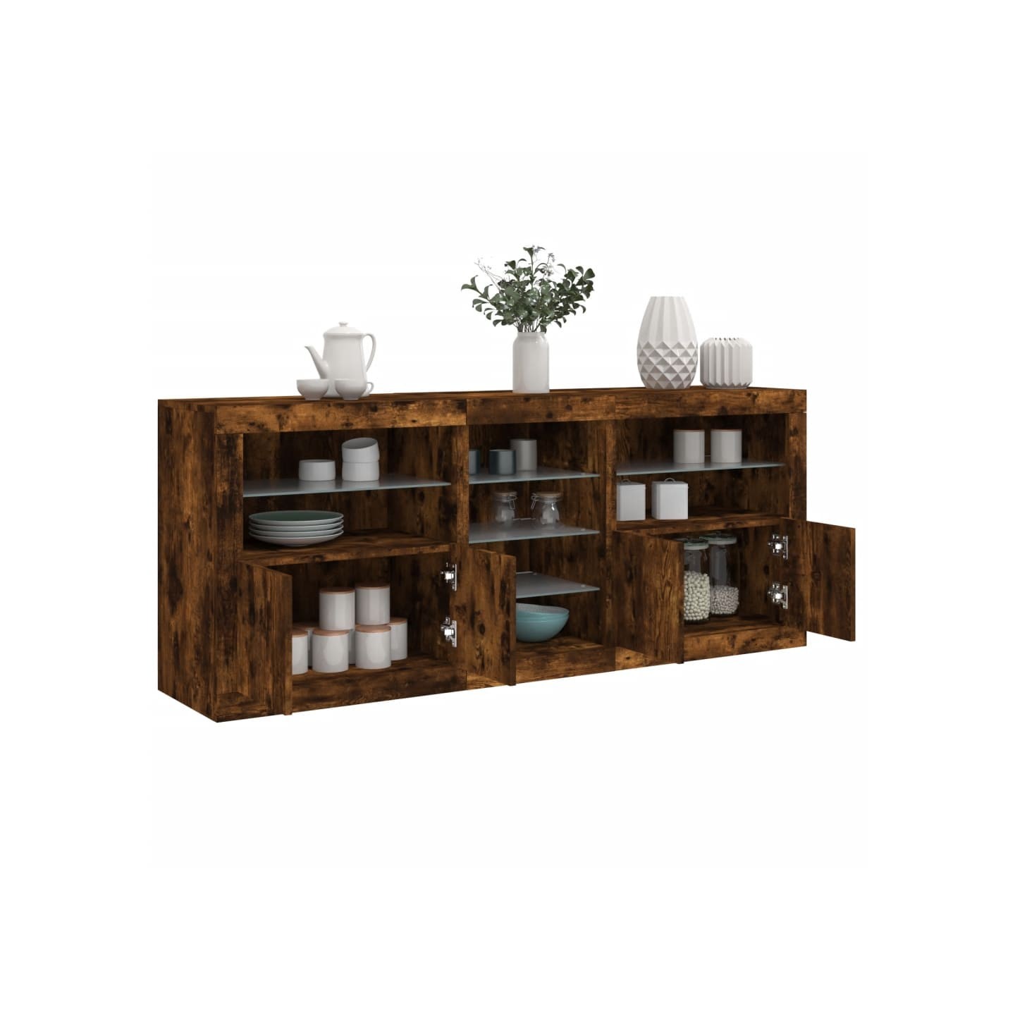 Buffet avec lumières LED chêne fumé 181,5x37x67 cm