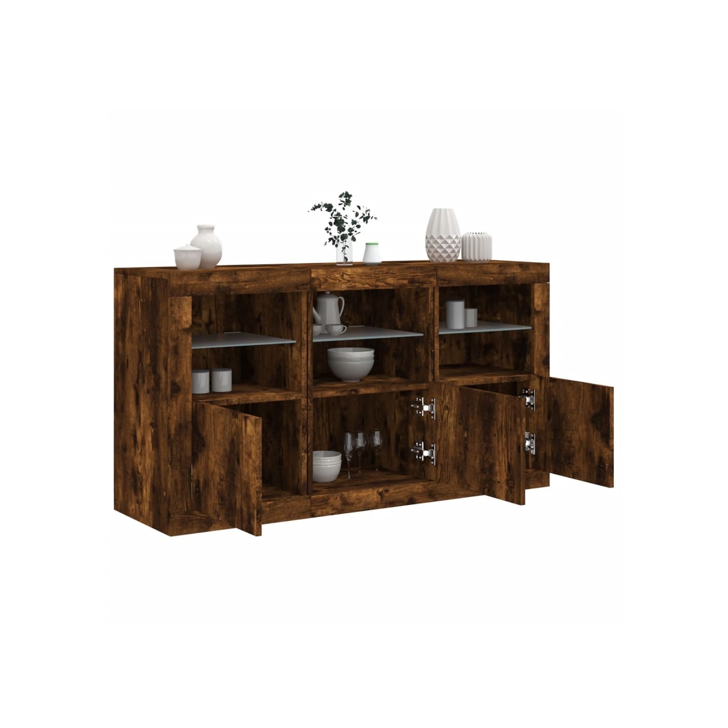 Buffet avec lumières LED chêne fumé 123x37x67 cm