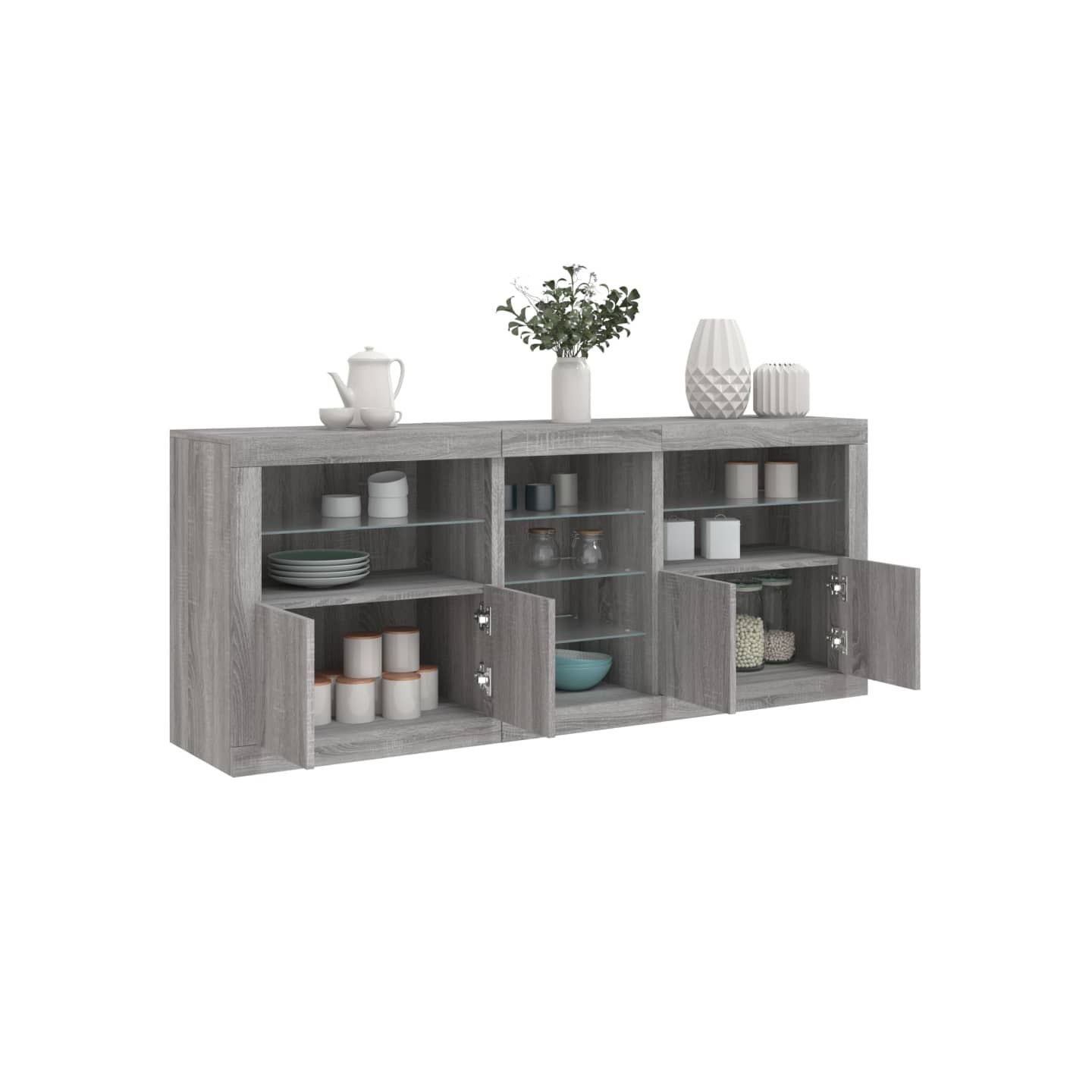 Buffet avec lumières LED sonoma gris 162x37x67 cm