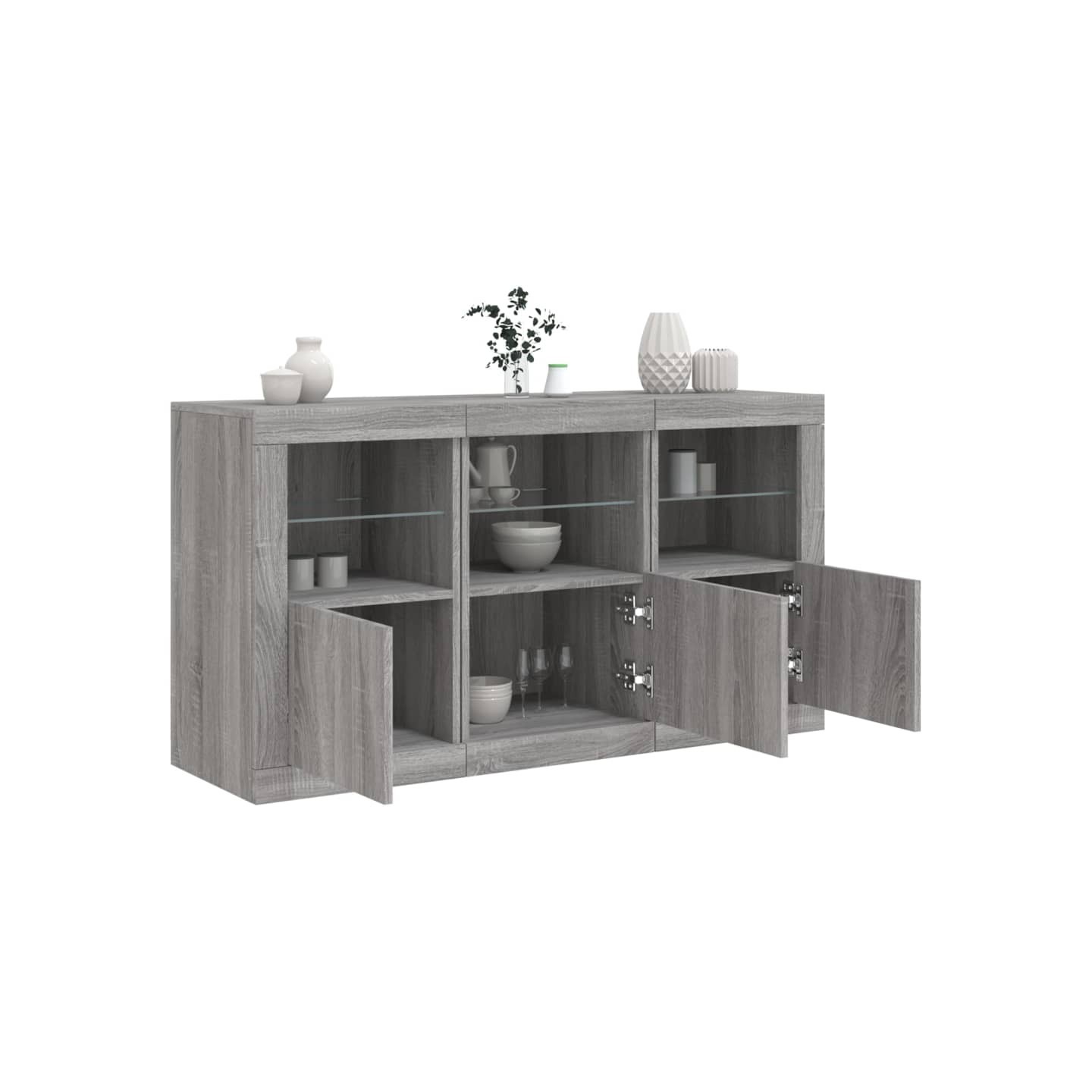 Buffet avec lumières LED sonoma gris 123x37x67 cm