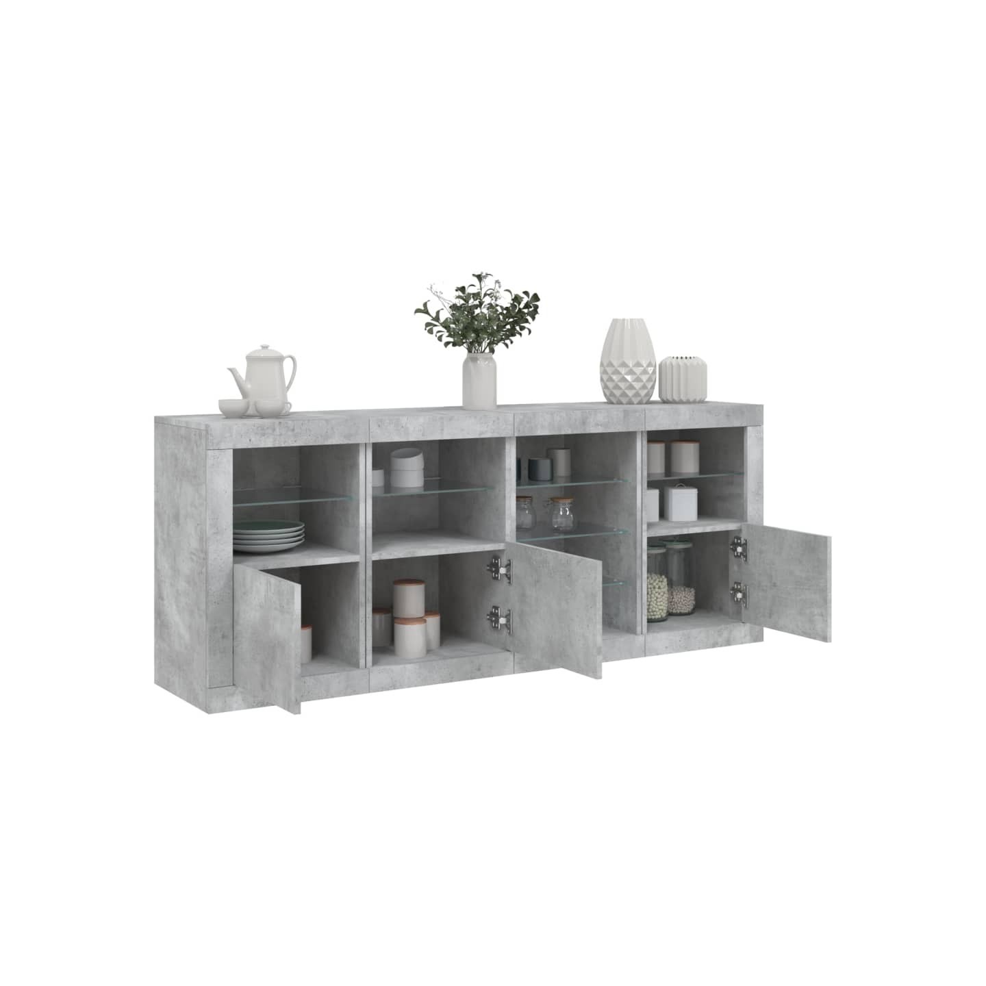 Buffet avec lumières LED gris béton 164x37x67 cm