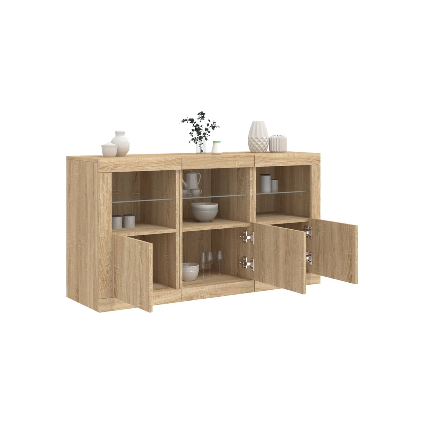 Buffet avec lumières LED chêne sonoma 123x37x67 cm