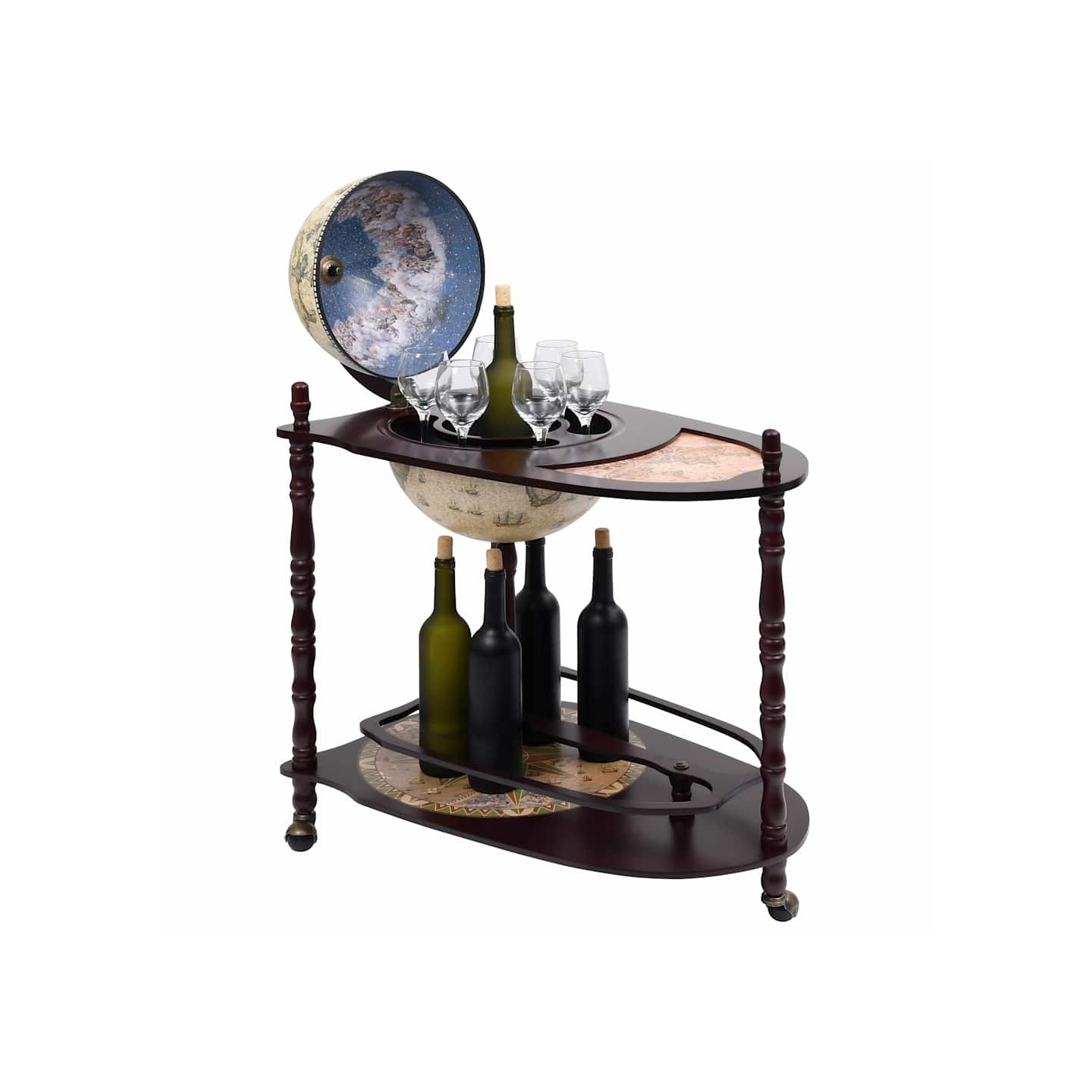 Support de vin autoportant globe Bois d'eucalyptus Vert