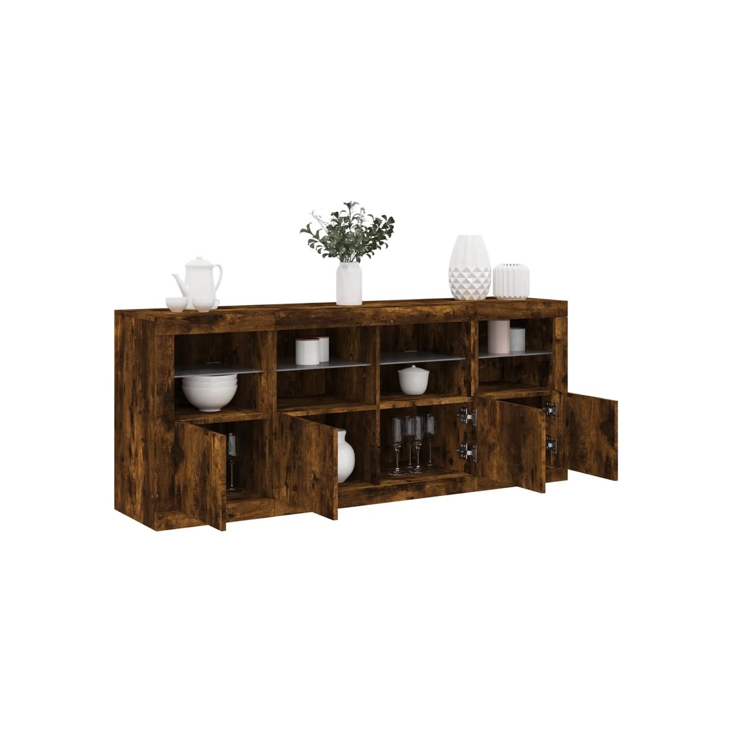 Buffet avec lumières LED chêne fumé 163x37x67 cm