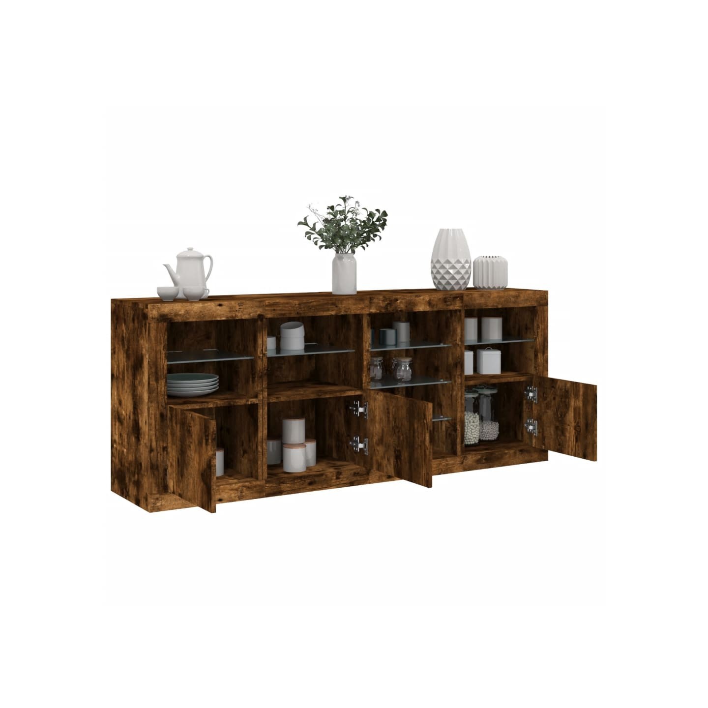 Buffet avec lumières LED chêne fumé 164x37x67 cm