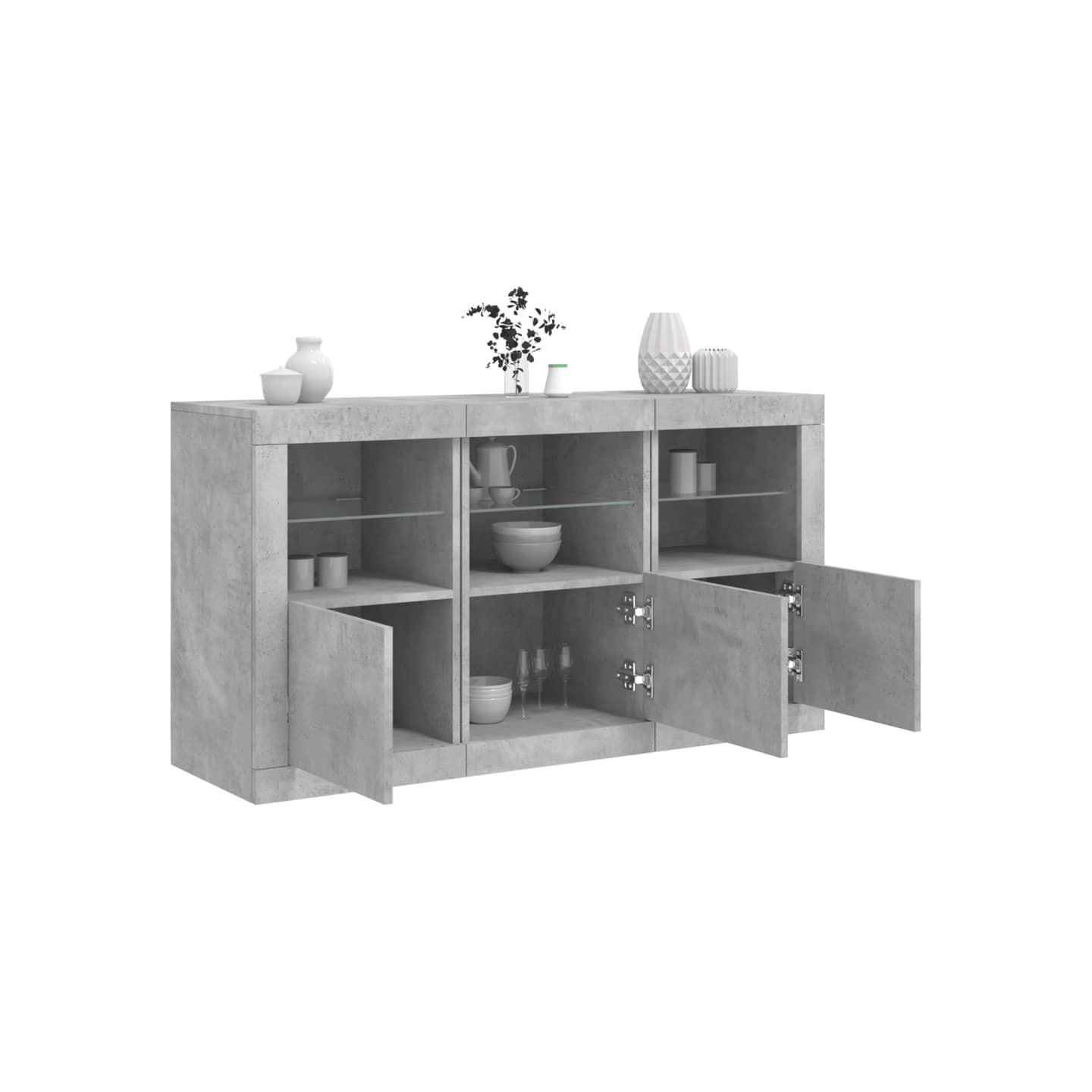 Buffet avec lumières LED gris béton 123x37x67 cm