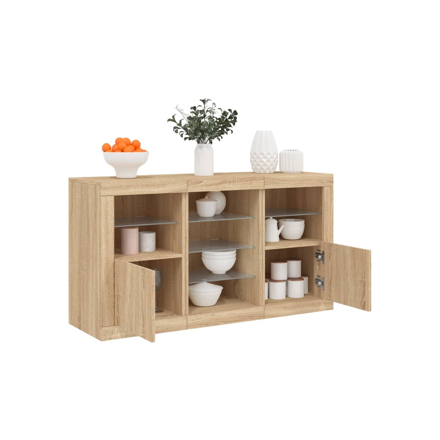 Buffet avec lumières LED chêne sonoma 123x37x67 cm