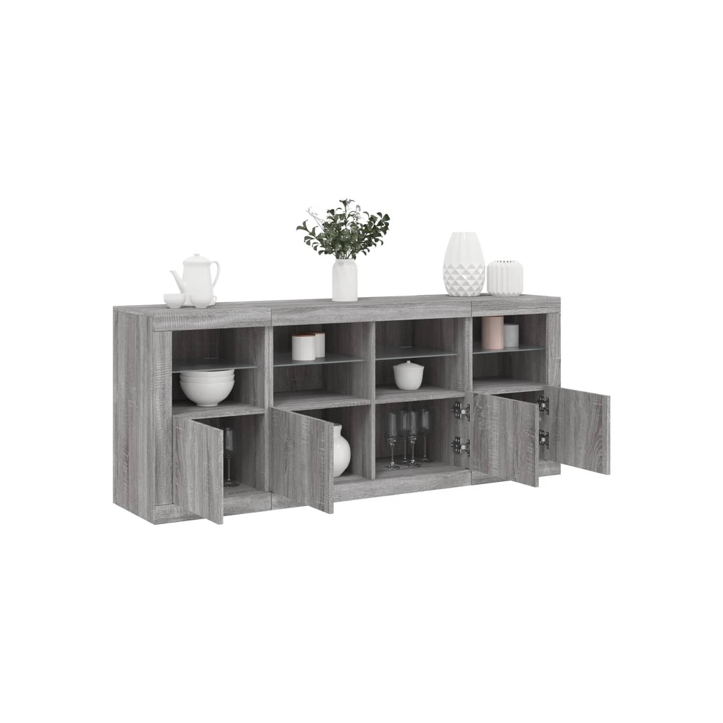 Buffet avec lumières LED sonoma gris 163x37x67 cm