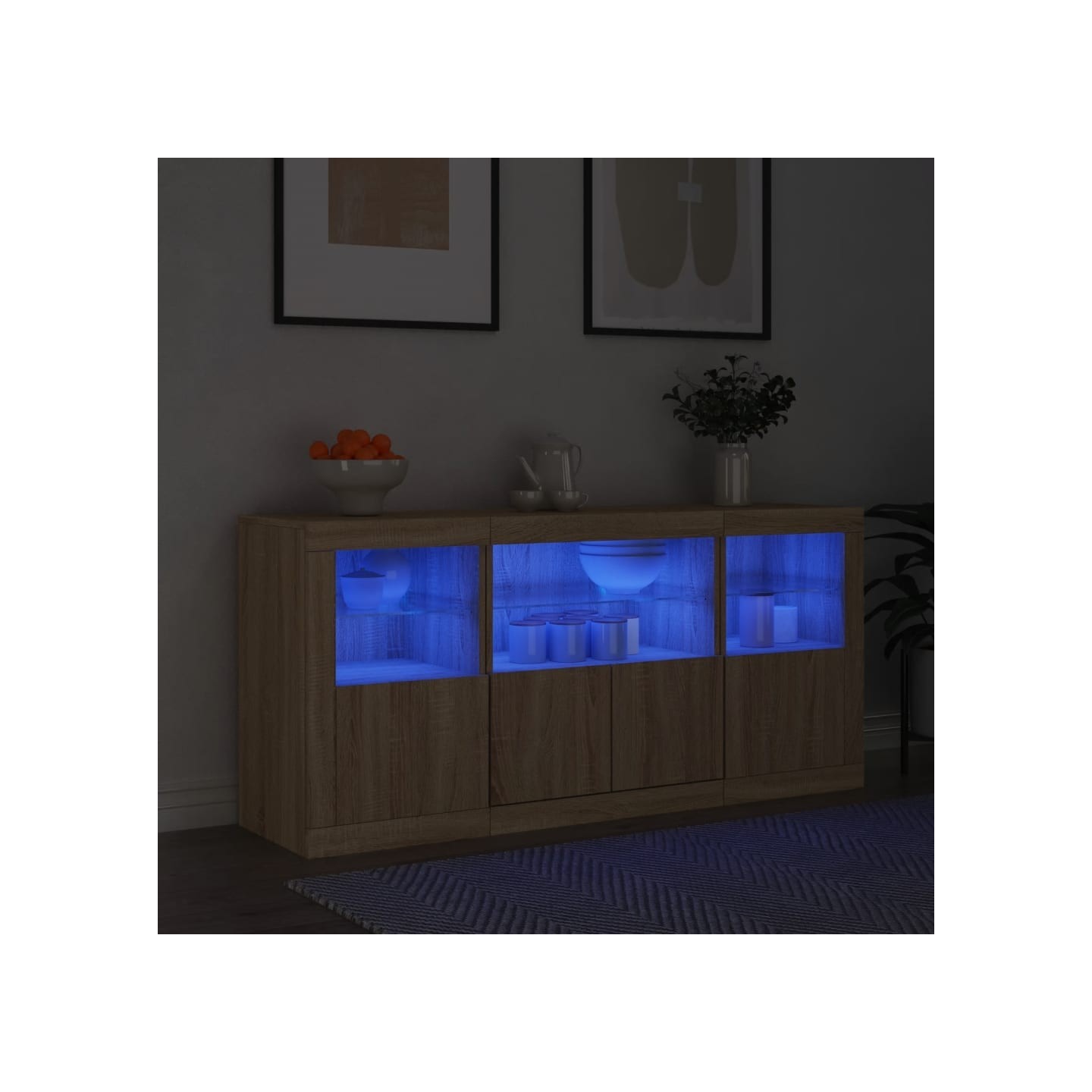 Buffet avec lumières LED chêne sonoma 142,5x37x67 cm