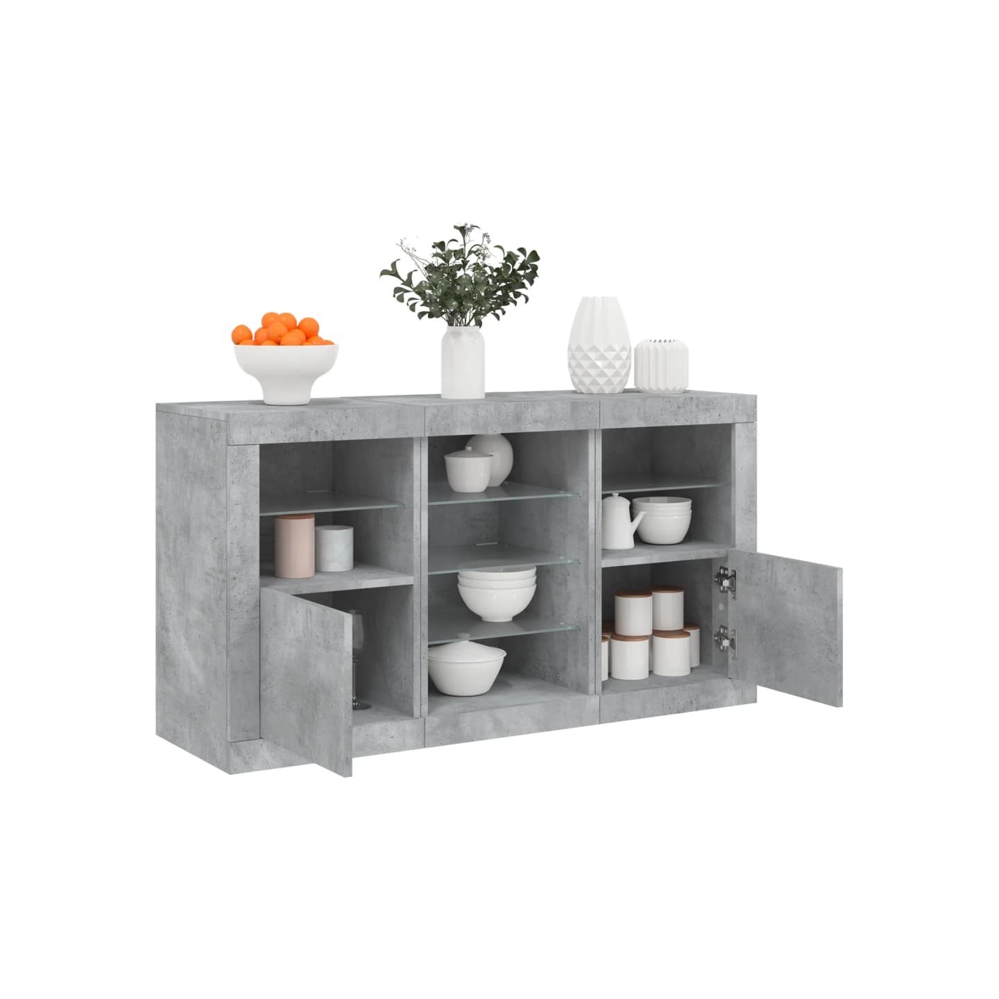 Buffet avec lumières LED gris béton 123x37x67 cm
