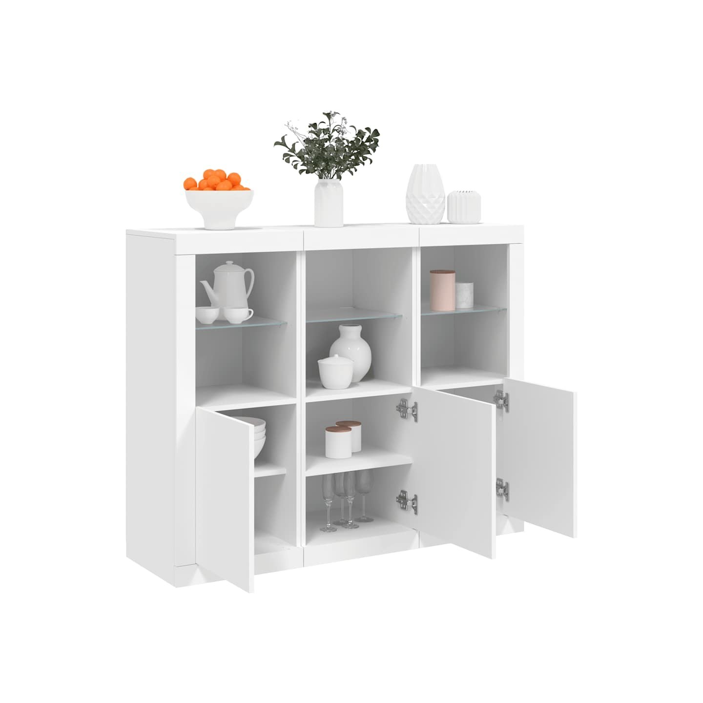 Buffets avec lumières LED 3 pcs blanc bois d'ingénierie