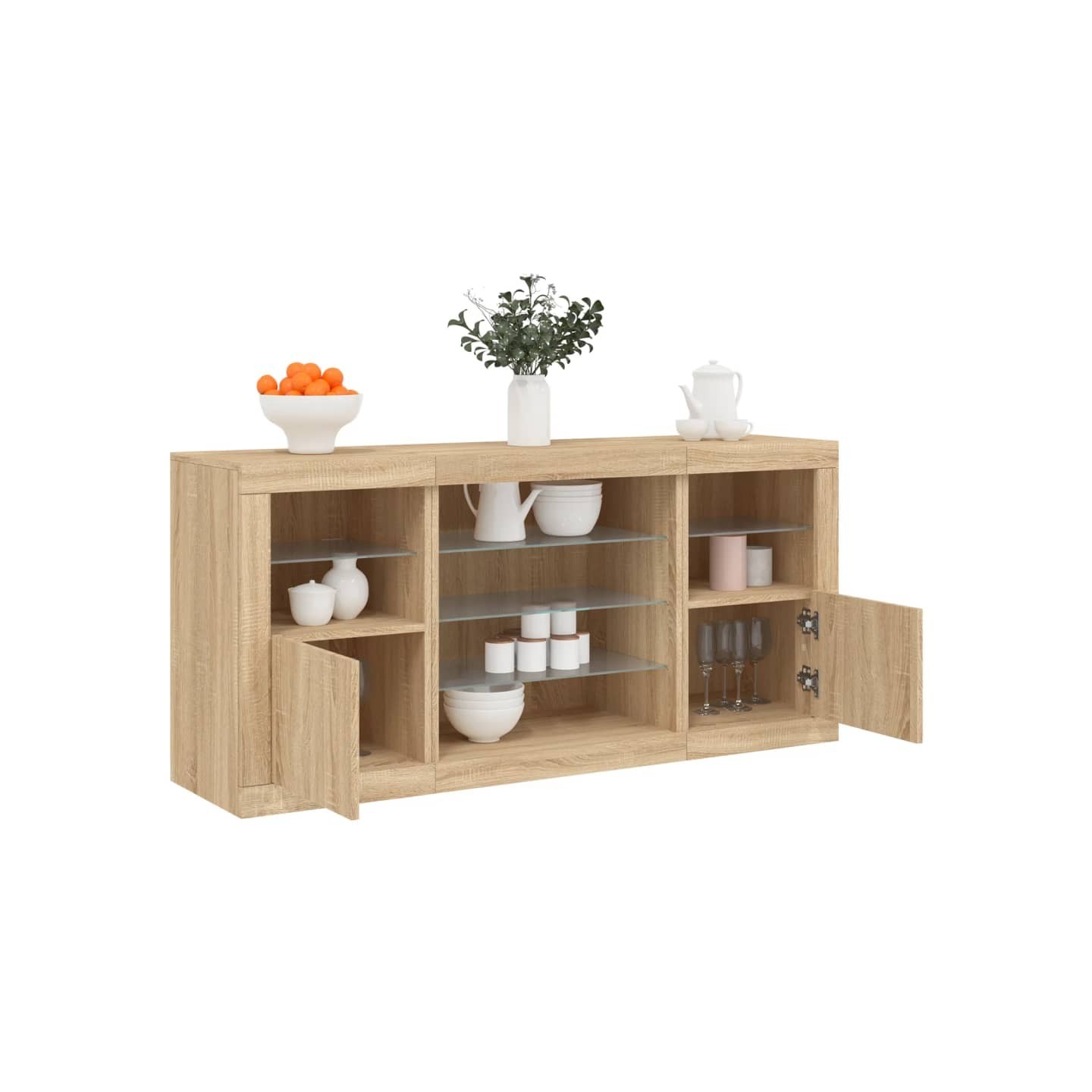 Buffet avec lumières LED chêne sonoma 142,5x37x67 cm