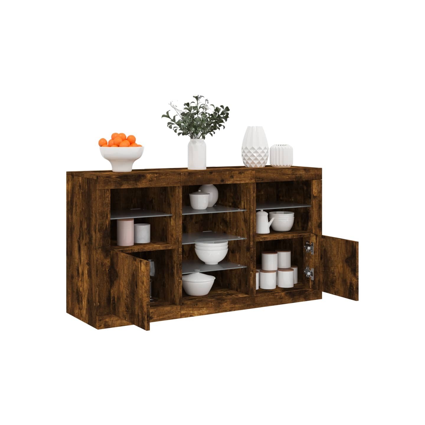 Buffet avec lumières LED chêne fumé 123x37x67 cm
