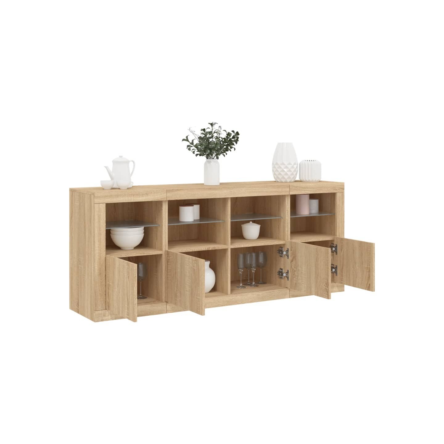 Buffet avec lumières LED chêne sonoma 163x37x67 cm