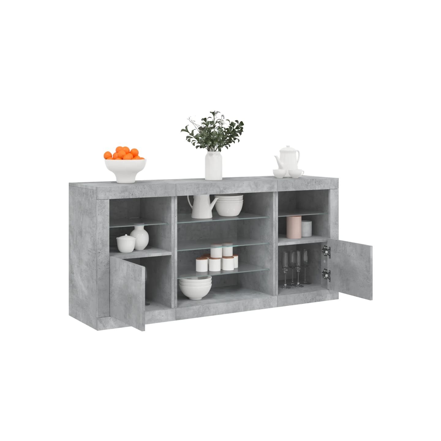 Buffet avec lumières LED gris béton 142,5x37x67 cm
