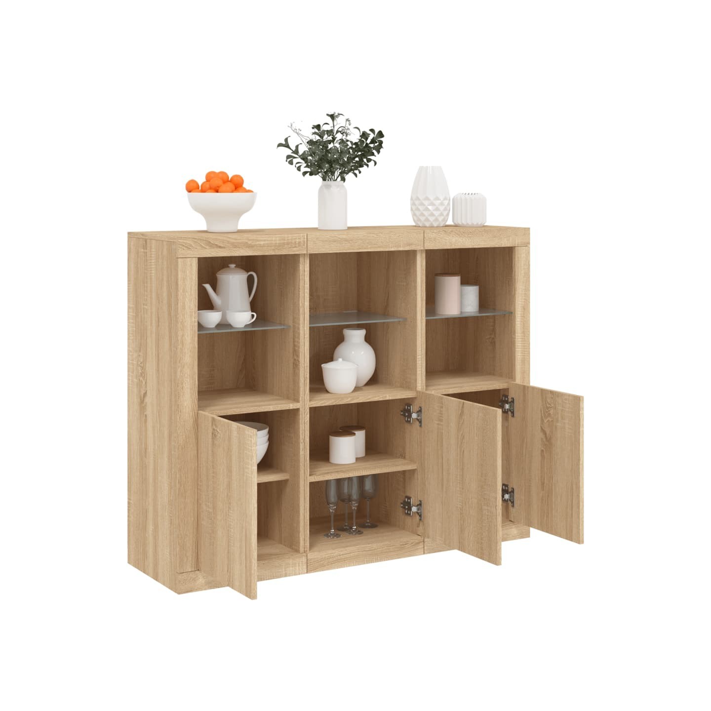 Buffets avec lumières LED 3 pcs chêne sonoma bois d'ingénierie