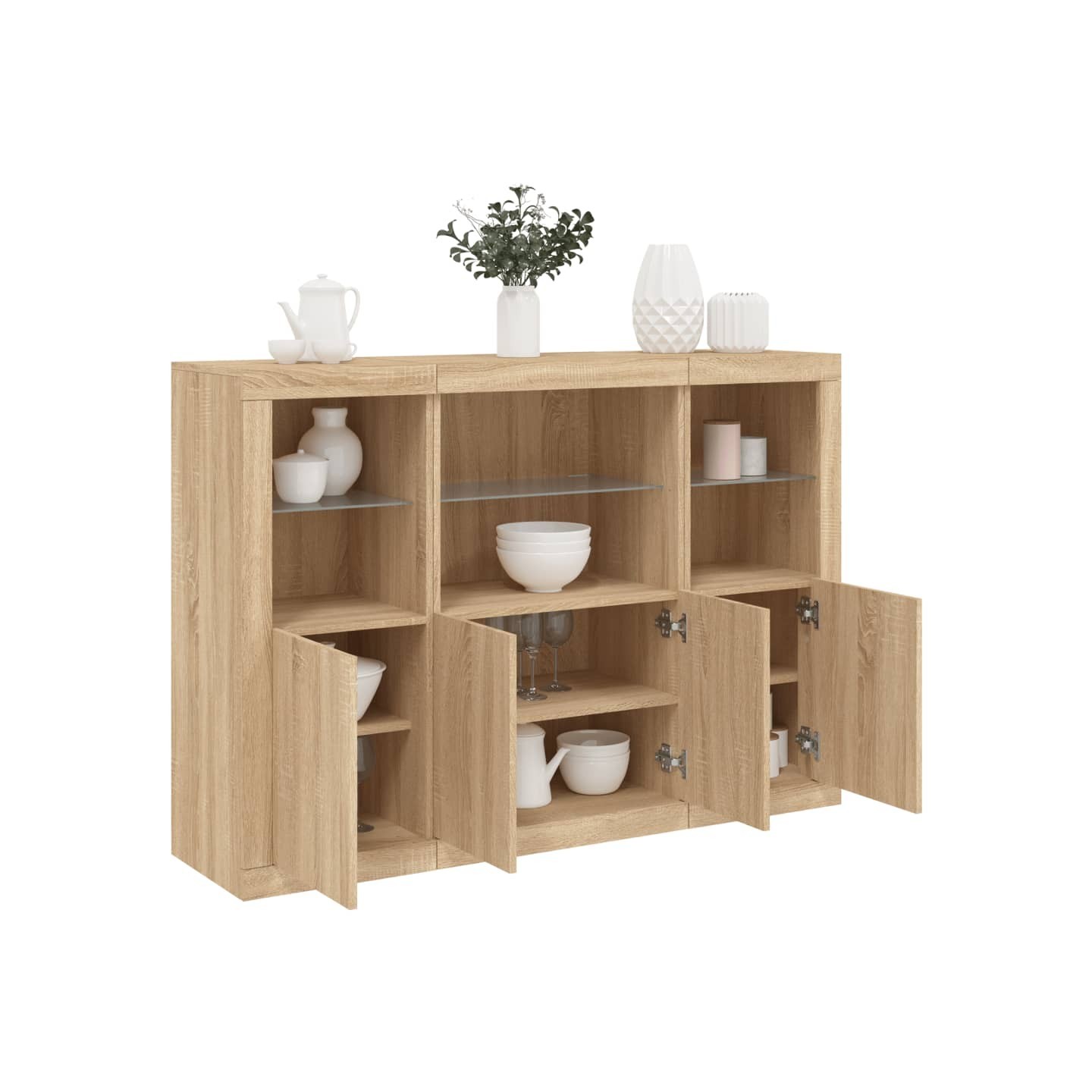 Buffets avec lumières LED 3 pcs chêne sonoma bois d'ingénierie