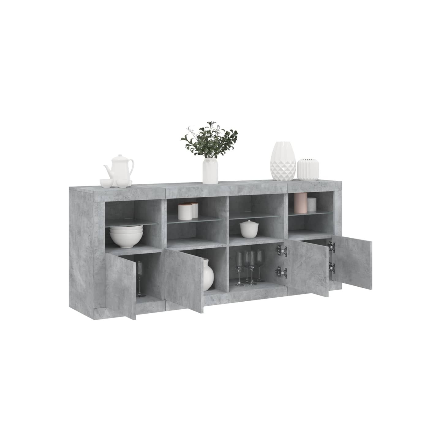 Buffet avec lumières LED gris béton 163x37x67 cm