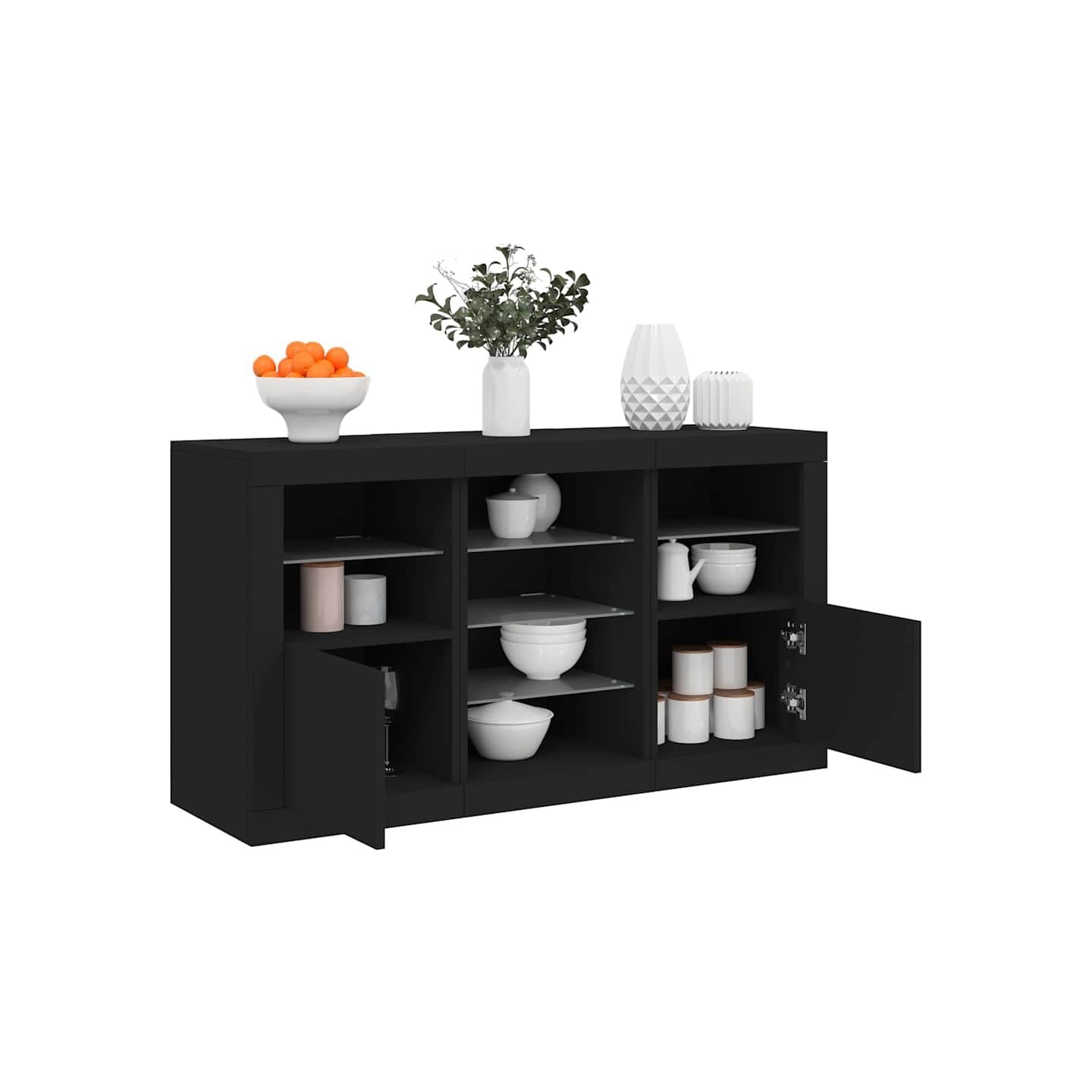 Buffet avec lumières LED noir 123x37x67 cm