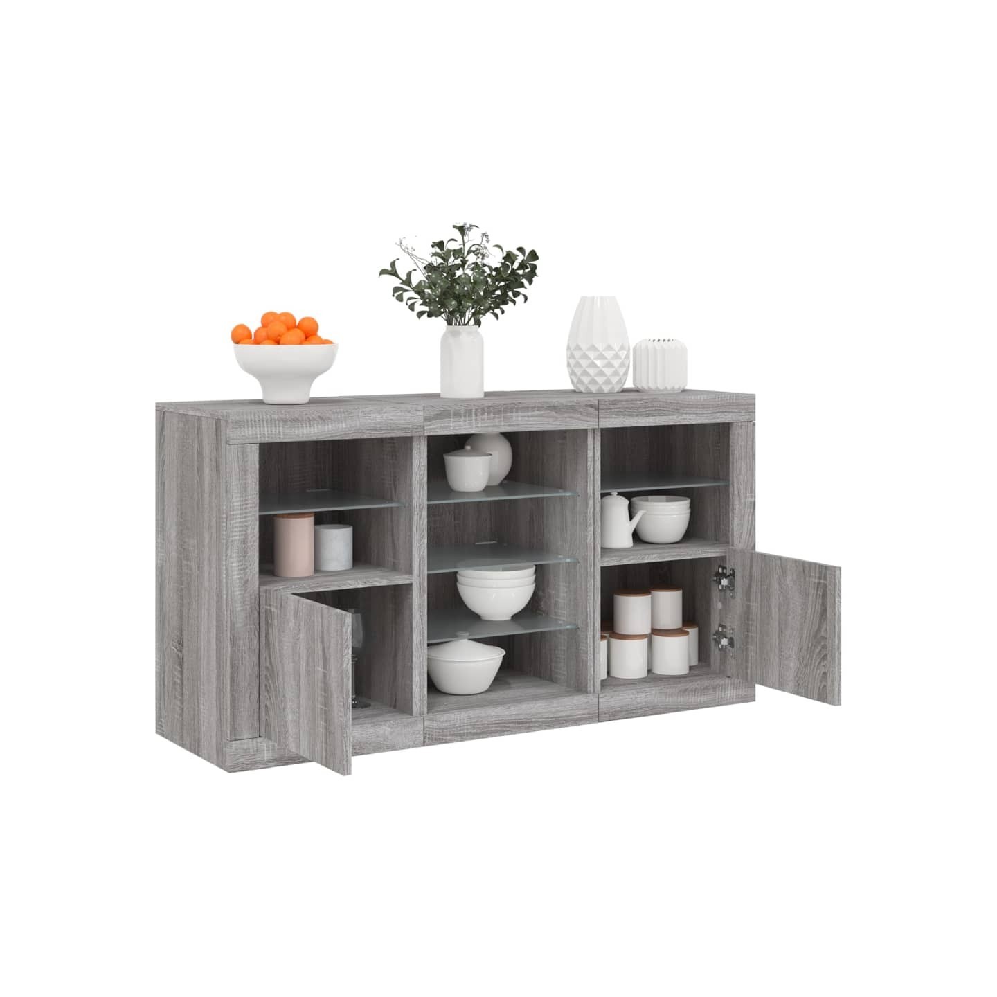 Buffet avec lumières LED sonoma gris 123x37x67 cm
