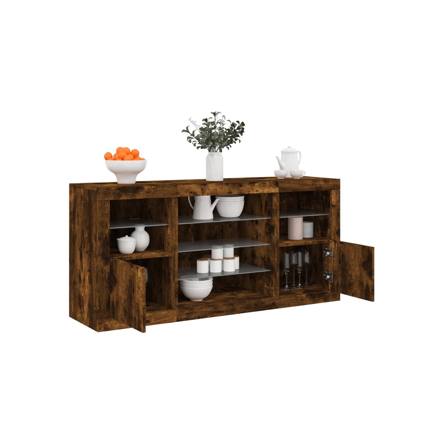 Buffet avec lumières LED chêne fumé 142,5x37x67 cm