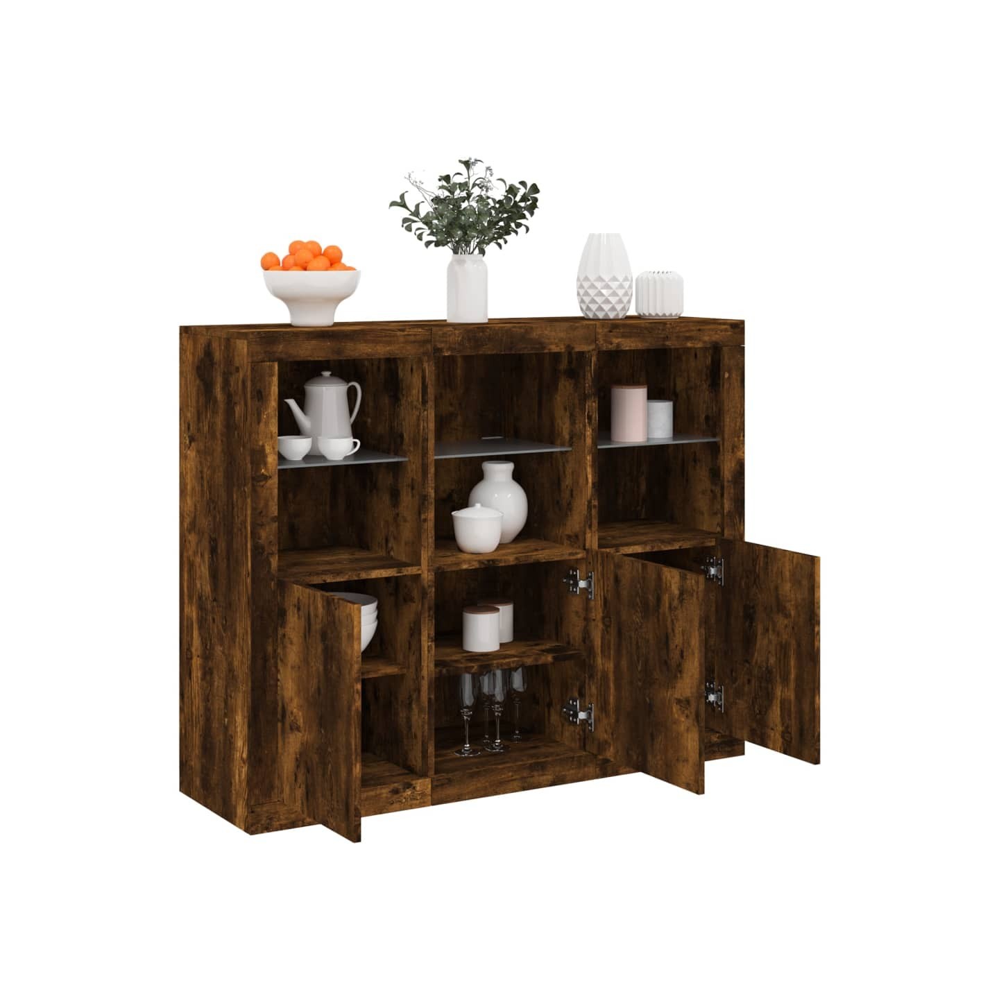 Buffets avec lumières LED 3 pcs chêne fumé bois d'ingénierie