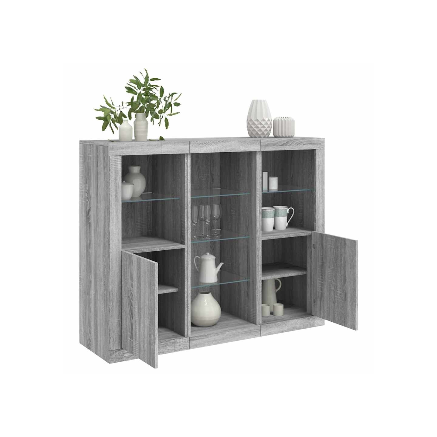 Buffets avec lumières LED 3 pcs sonoma gris bois d'ingénierie