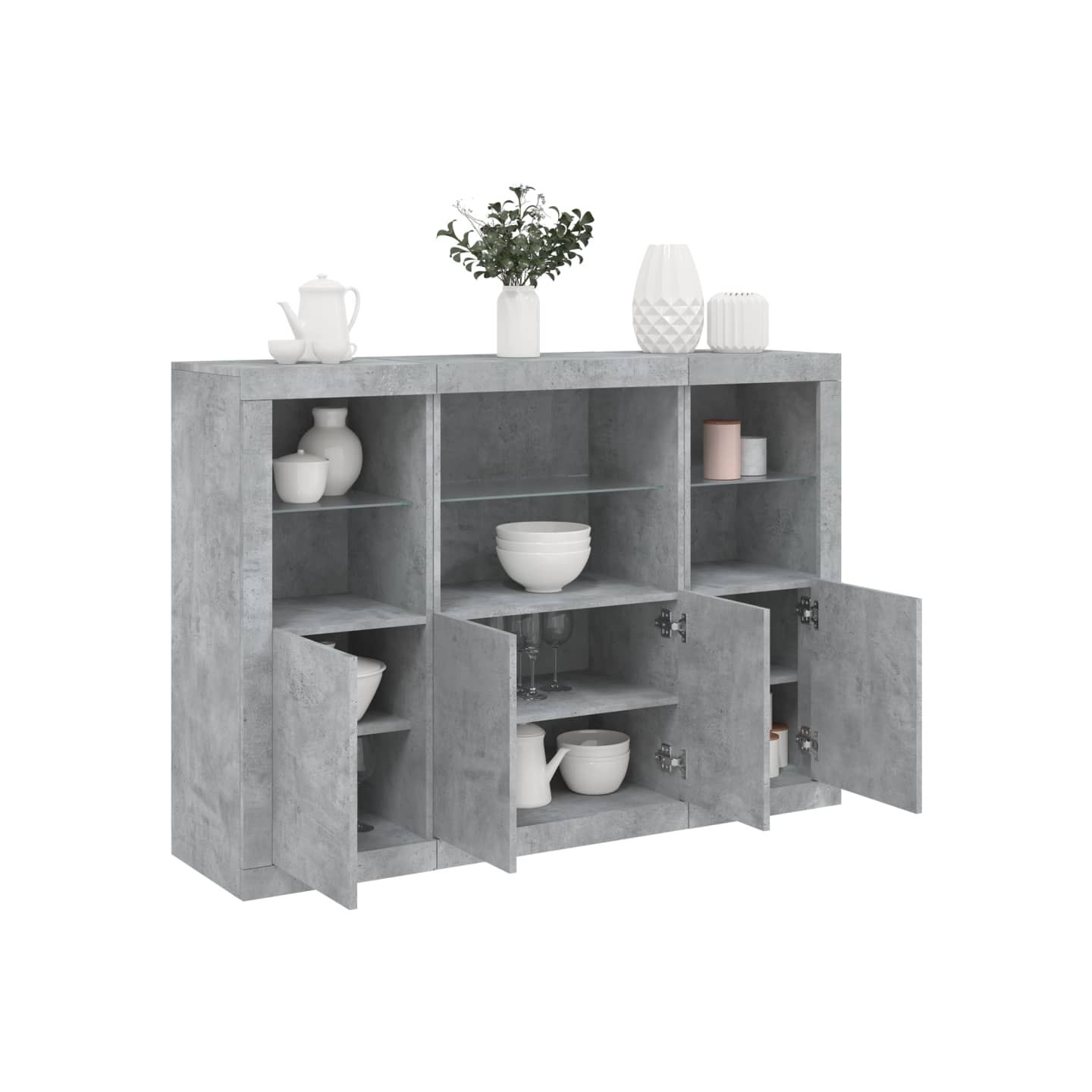 Buffets avec lumières LED 3 pcs gris béton bois d'ingénierie