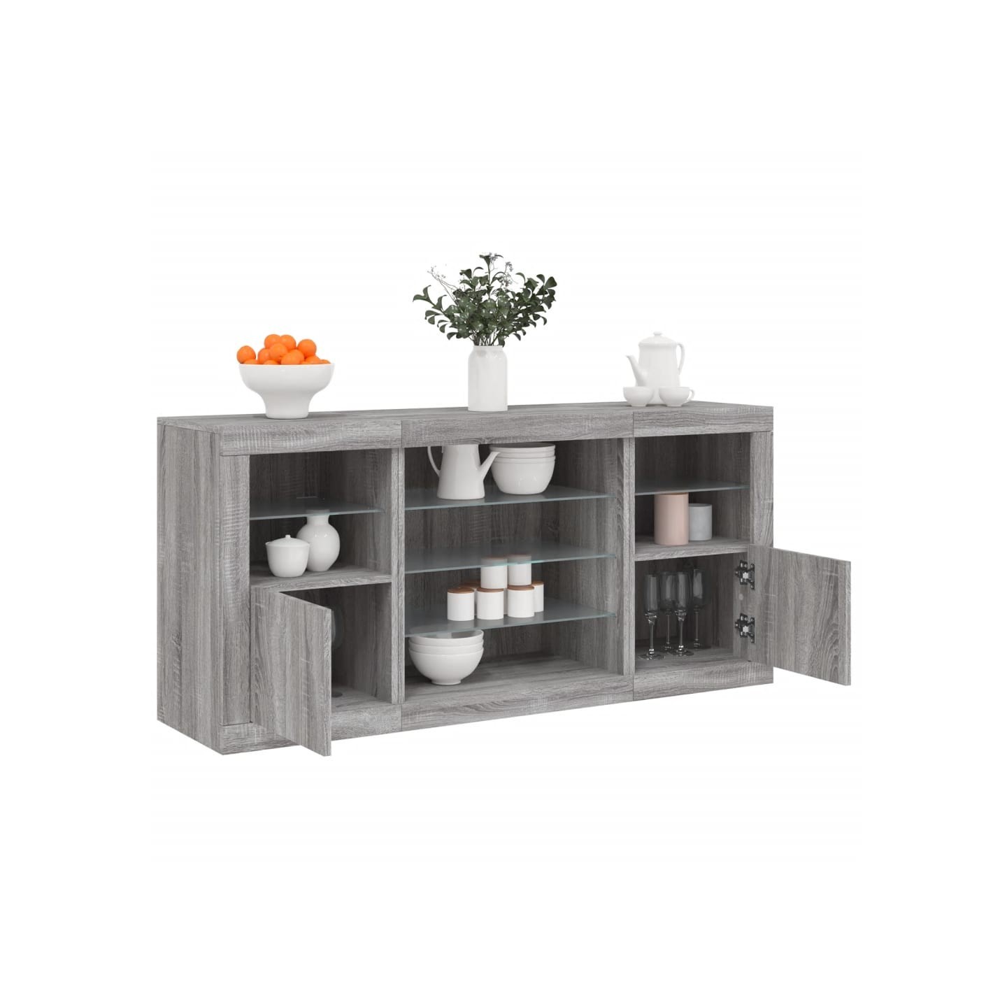 Buffet avec lumières LED sonoma gris 142,5x37x67 cm