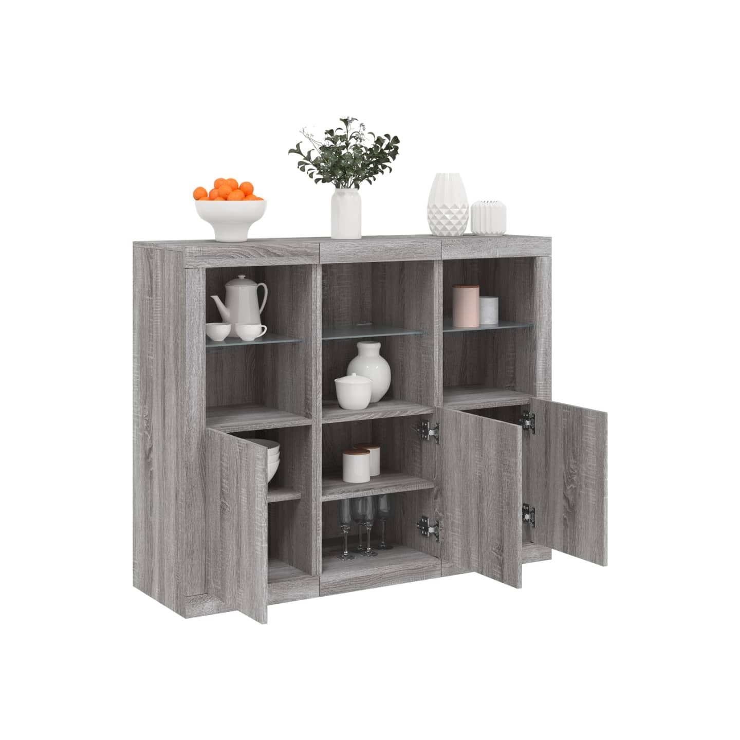 Buffets avec lumières LED 3 pcs sonoma gris bois d'ingénierie