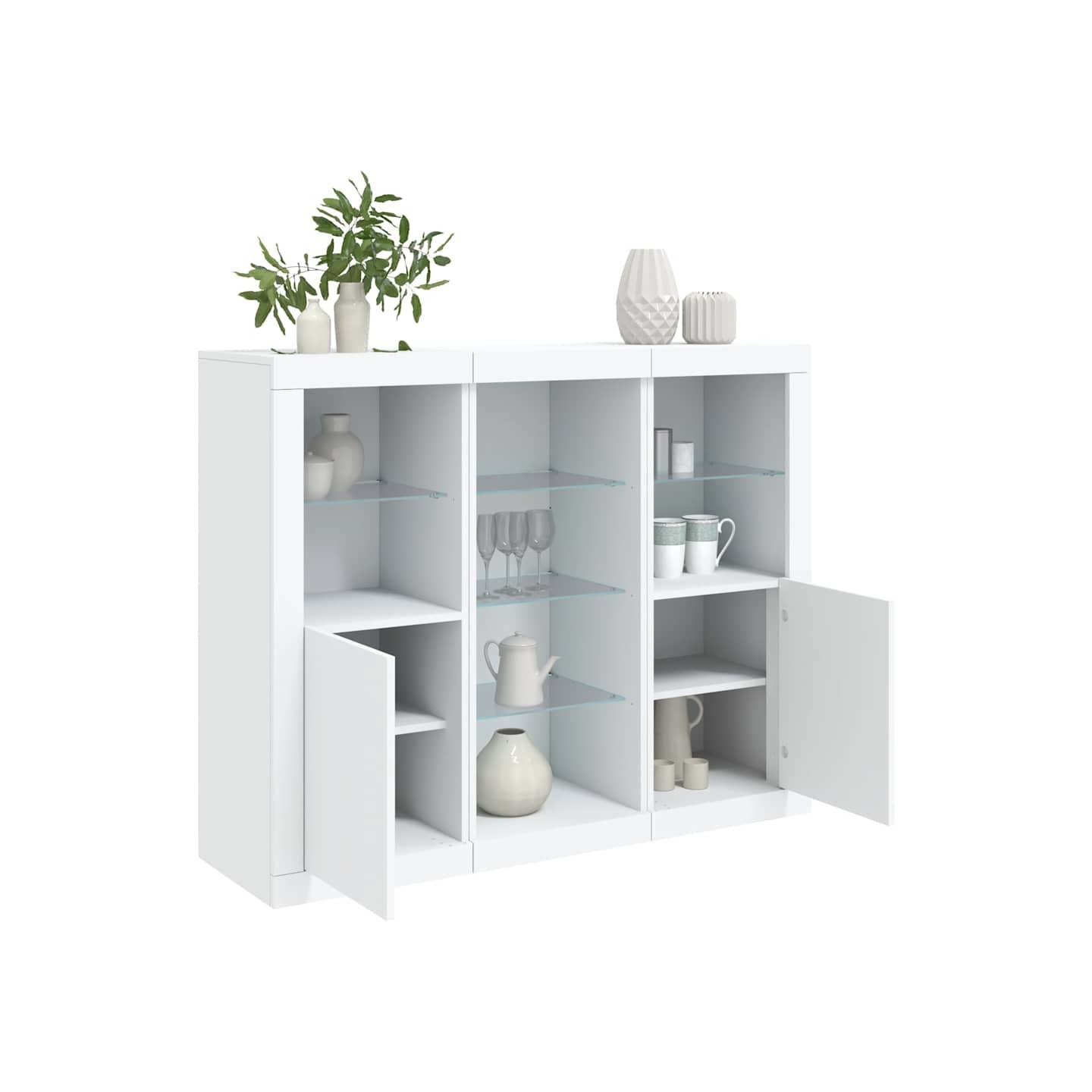 Buffets avec lumières LED 3 pcs blanc bois d'ingénierie