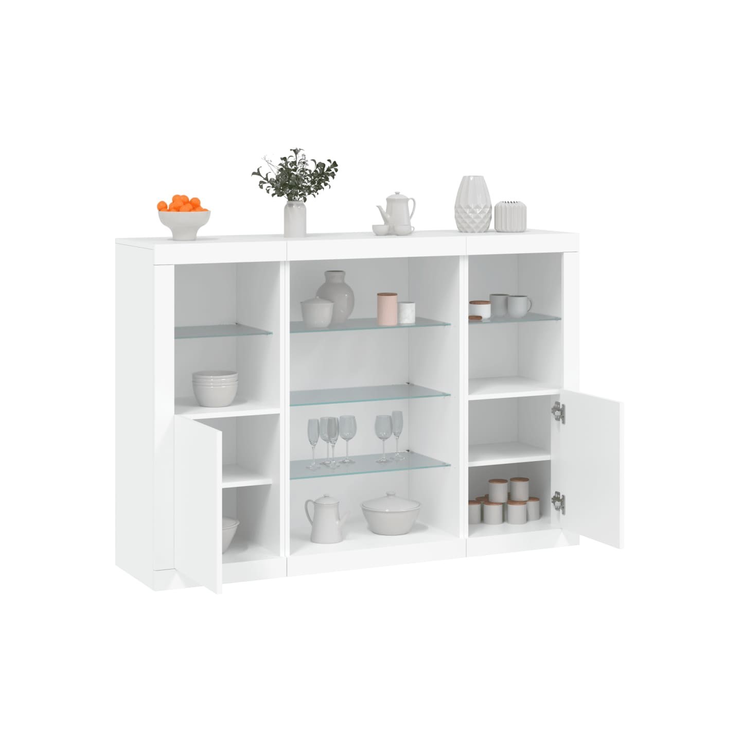 Buffets avec lumières LED 3 pcs blanc bois d'ingénierie