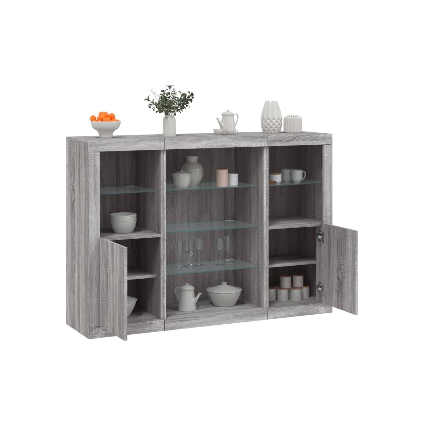 Buffets avec lumières LED 3 pcs sonoma gris bois d'ingénierie