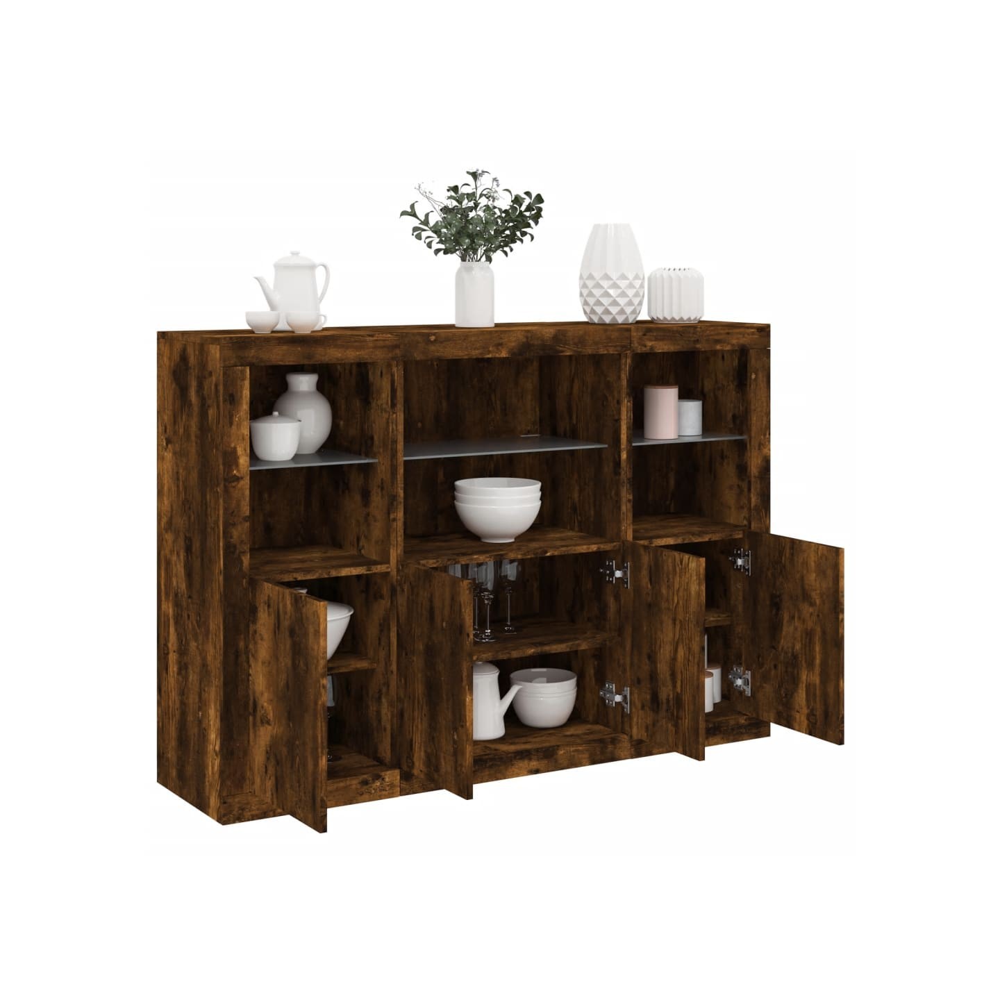 Buffets avec lumières LED 3 pcs chêne fumé bois d'ingénierie