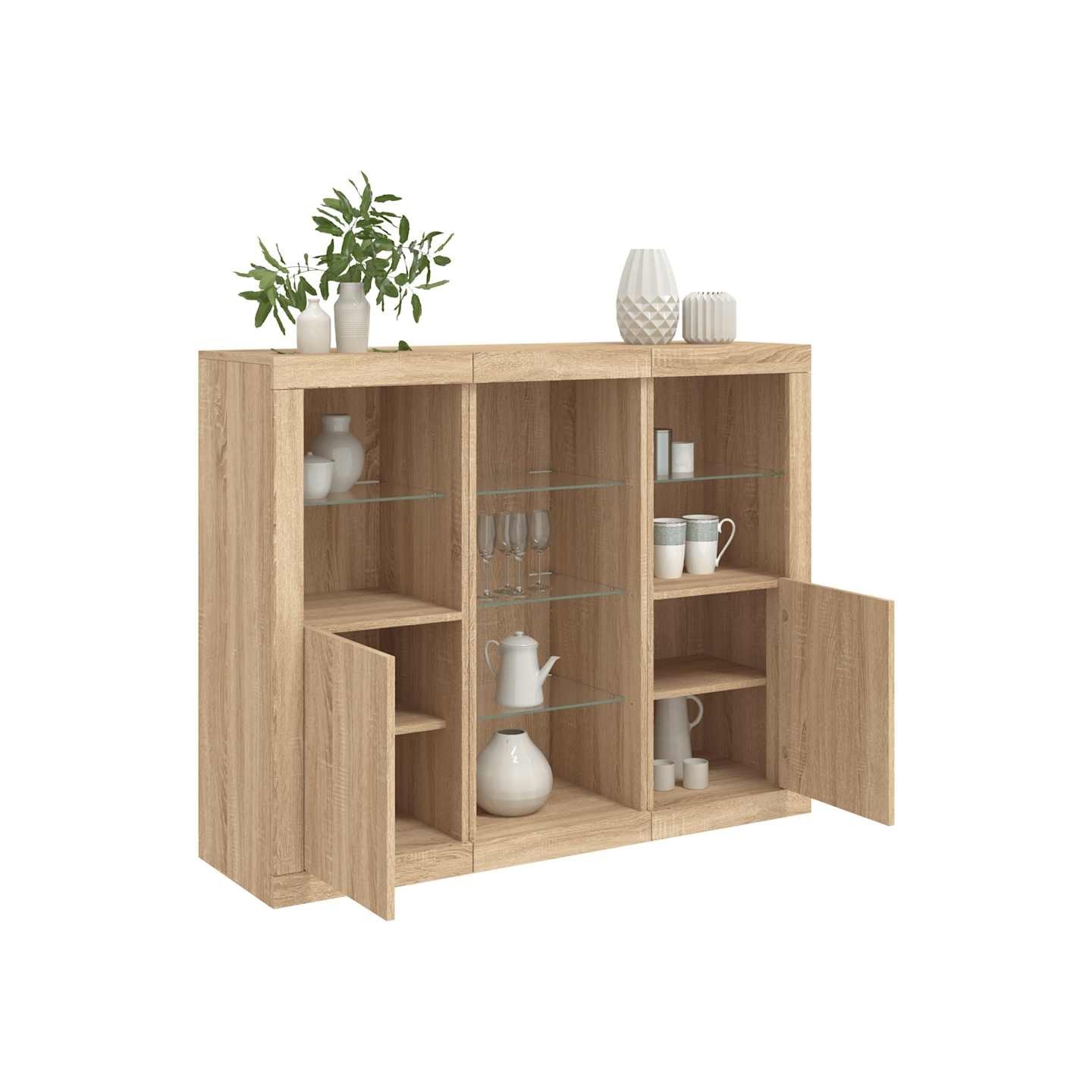 Buffets avec lumières LED 3 pcs chêne sonoma bois d'ingénierie