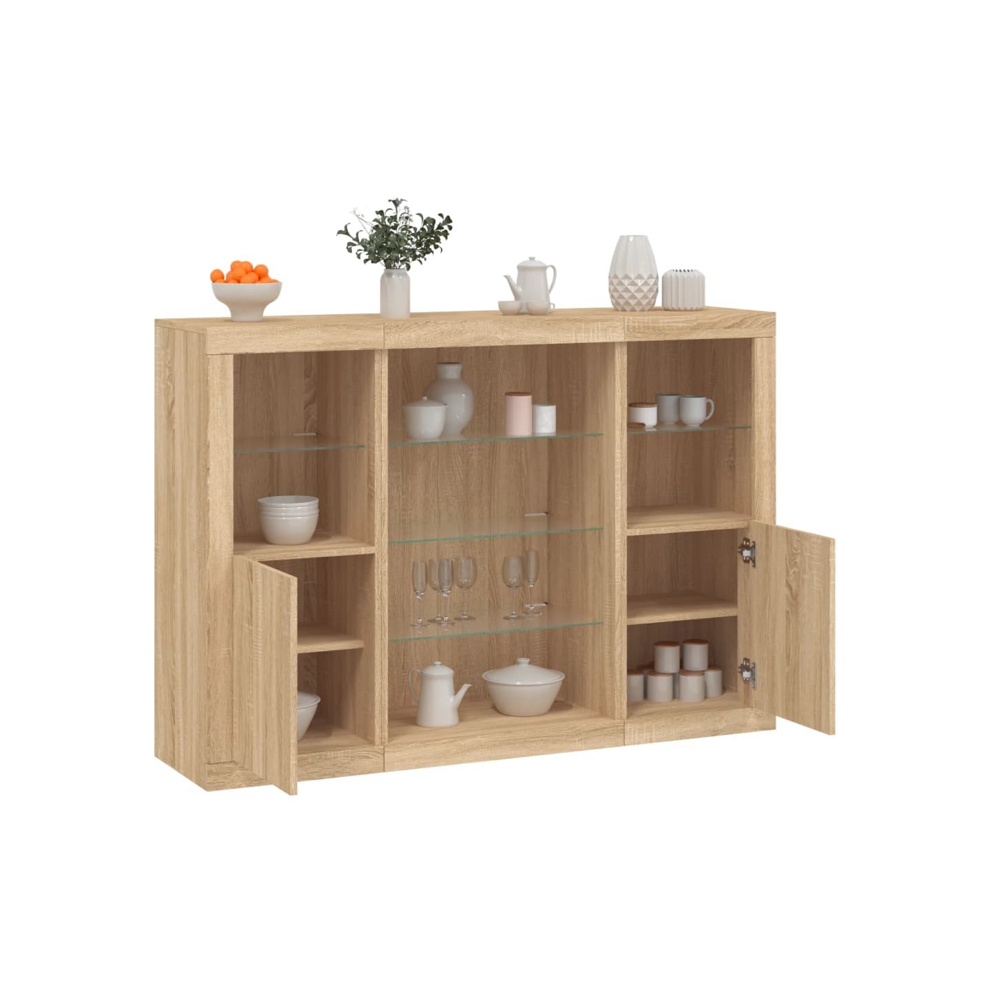 Buffets avec lumières LED 3 pcs chêne sonoma bois d'ingénierie