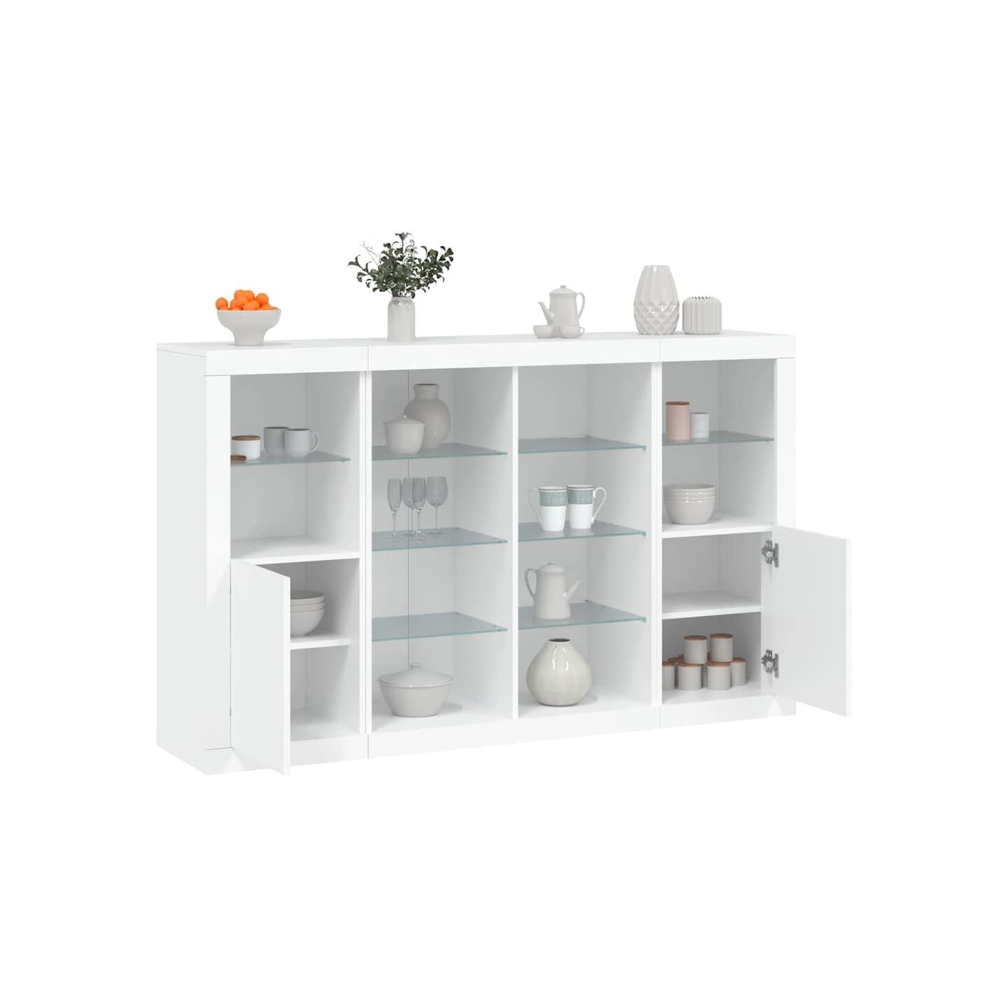 Buffets avec lumières LED 3 pcs blanc bois d'ingénierie