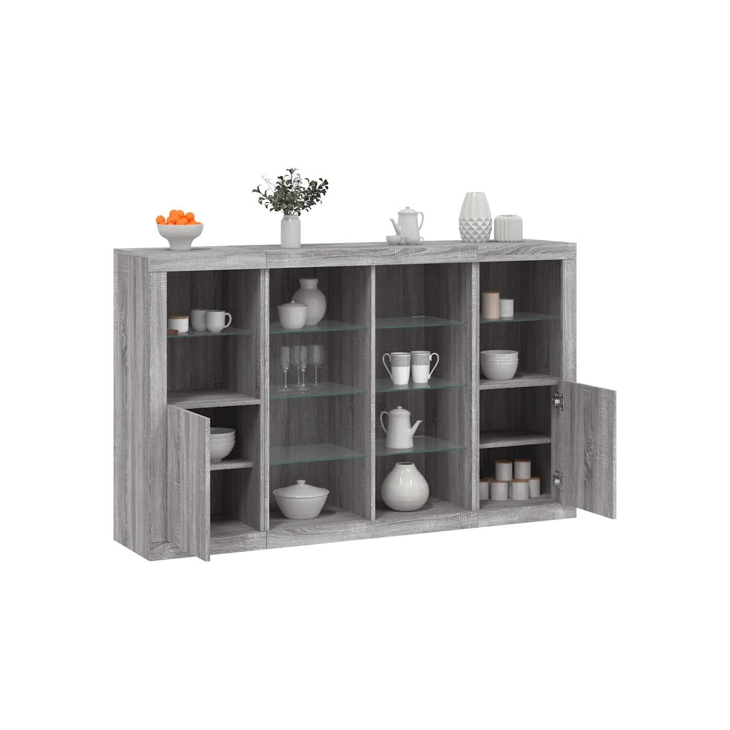 Buffets avec lumières LED 3 pcs sonoma gris bois d'ingénierie