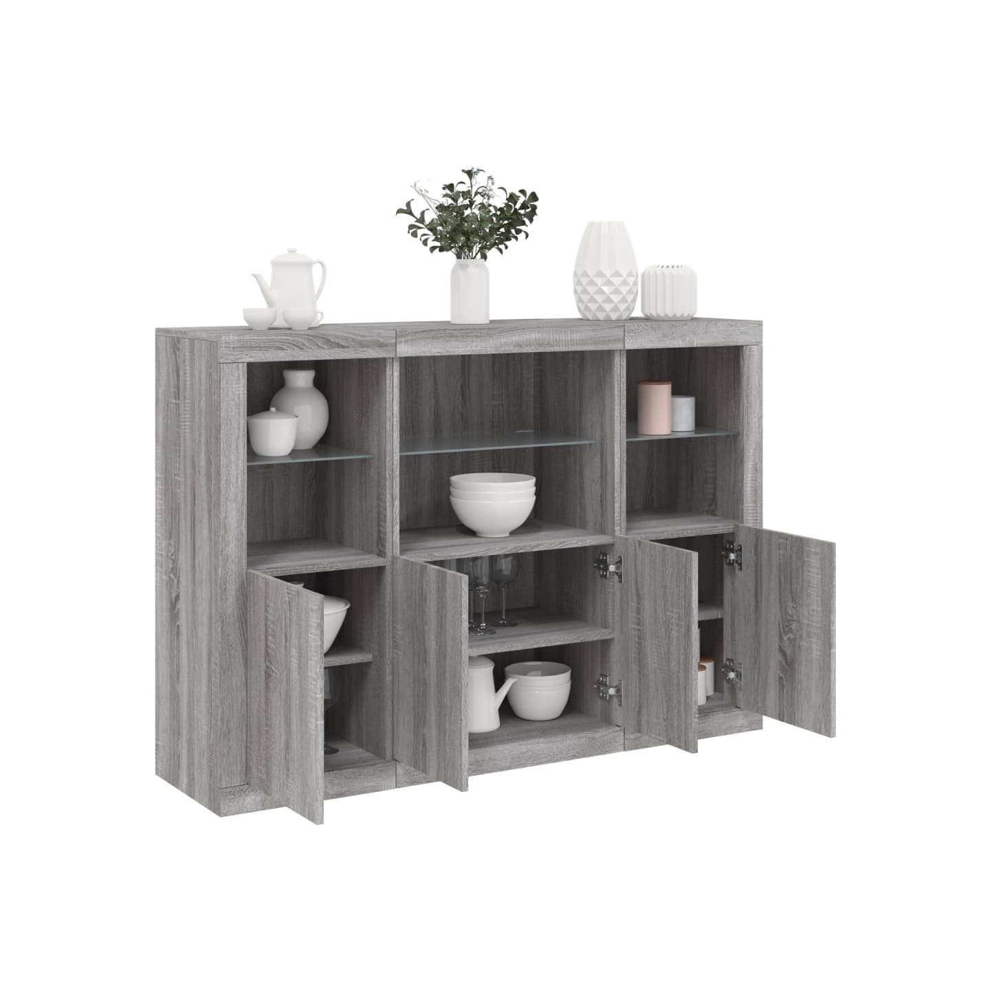 Buffets avec lumières LED 3 pcs sonoma gris bois d'ingénierie