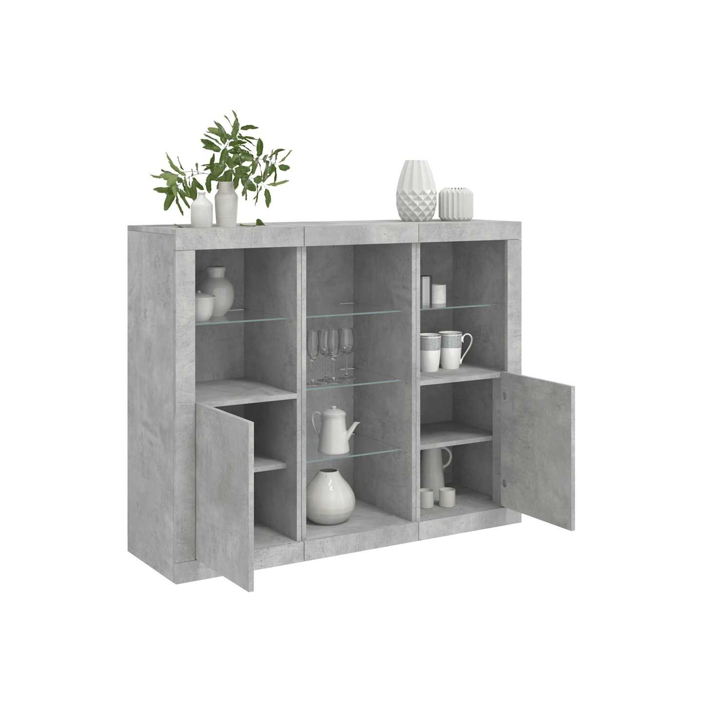 Buffets avec lumières LED 3 pcs gris béton bois d'ingénierie