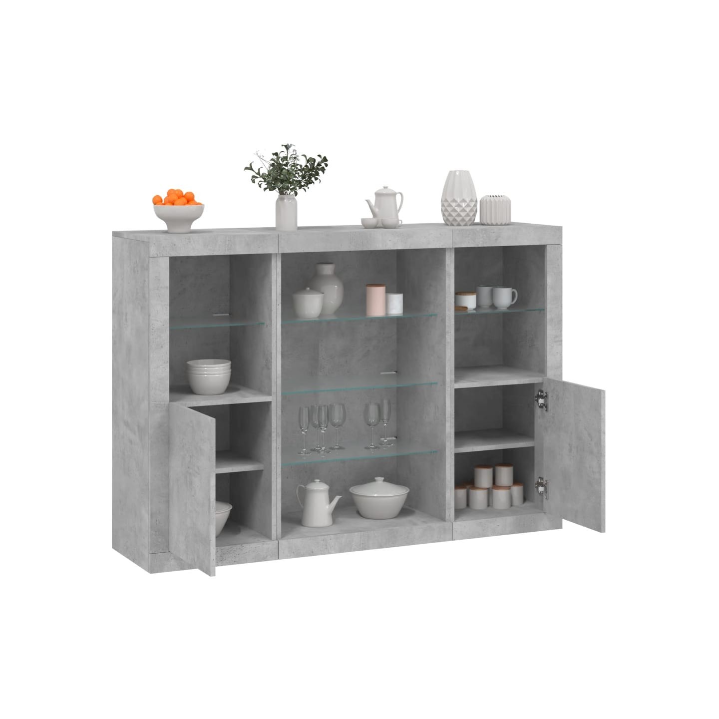 Buffets avec lumières LED 3 pcs gris béton bois d'ingénierie