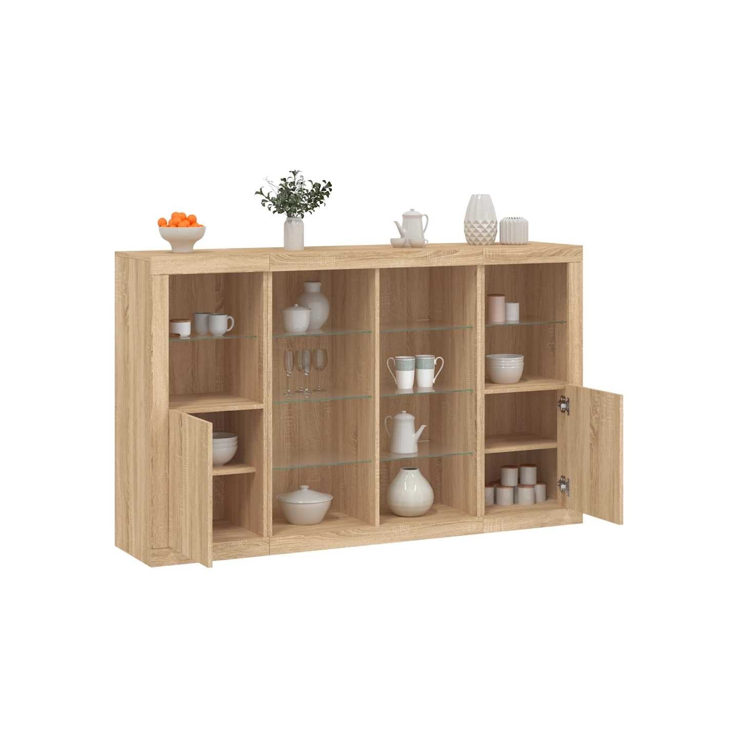 Buffets avec lumières LED 3 pcs chêne sonoma bois d'ingénierie